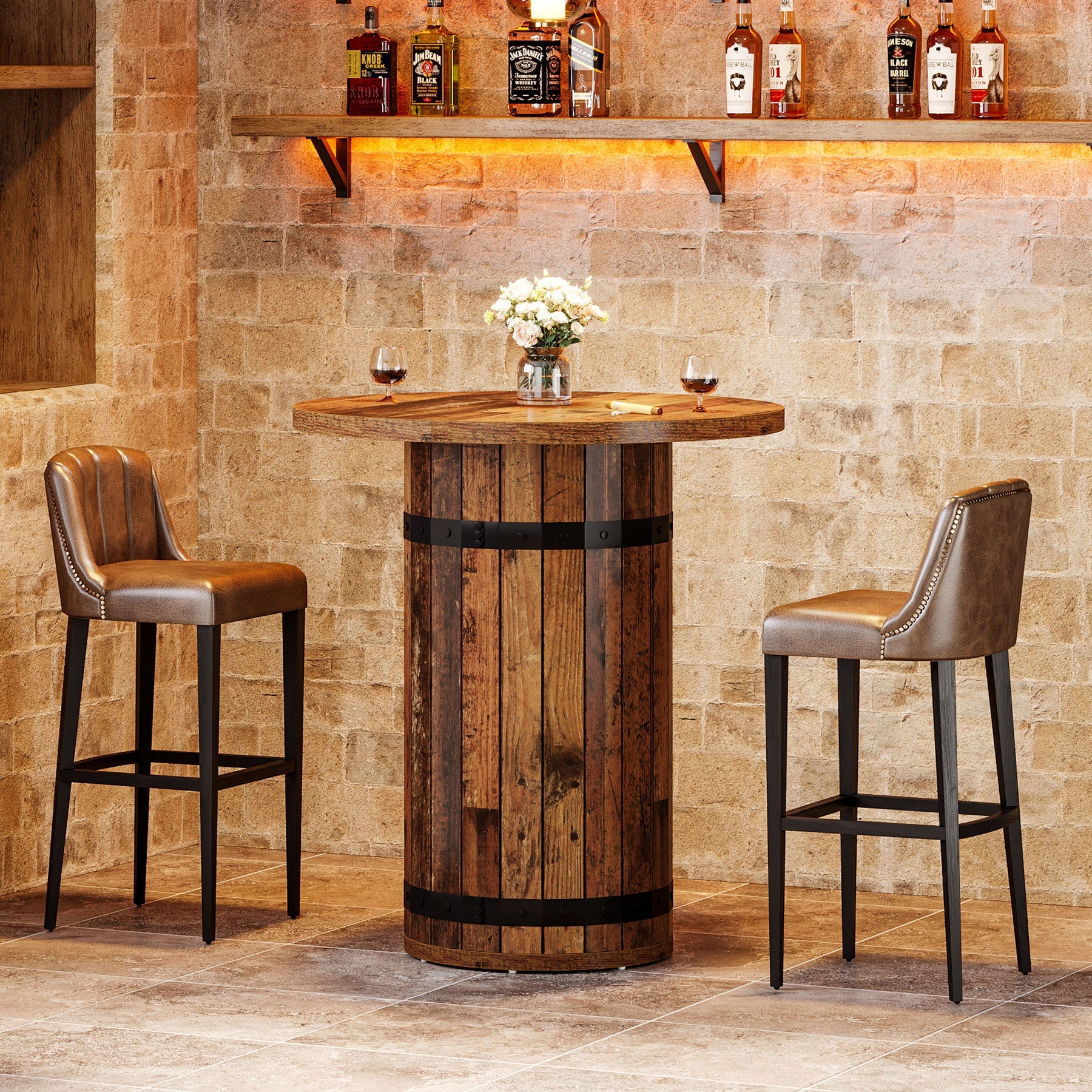 TribesignsTable de bar ronde  de 100 cm, Table bistro pour cuisine et salon