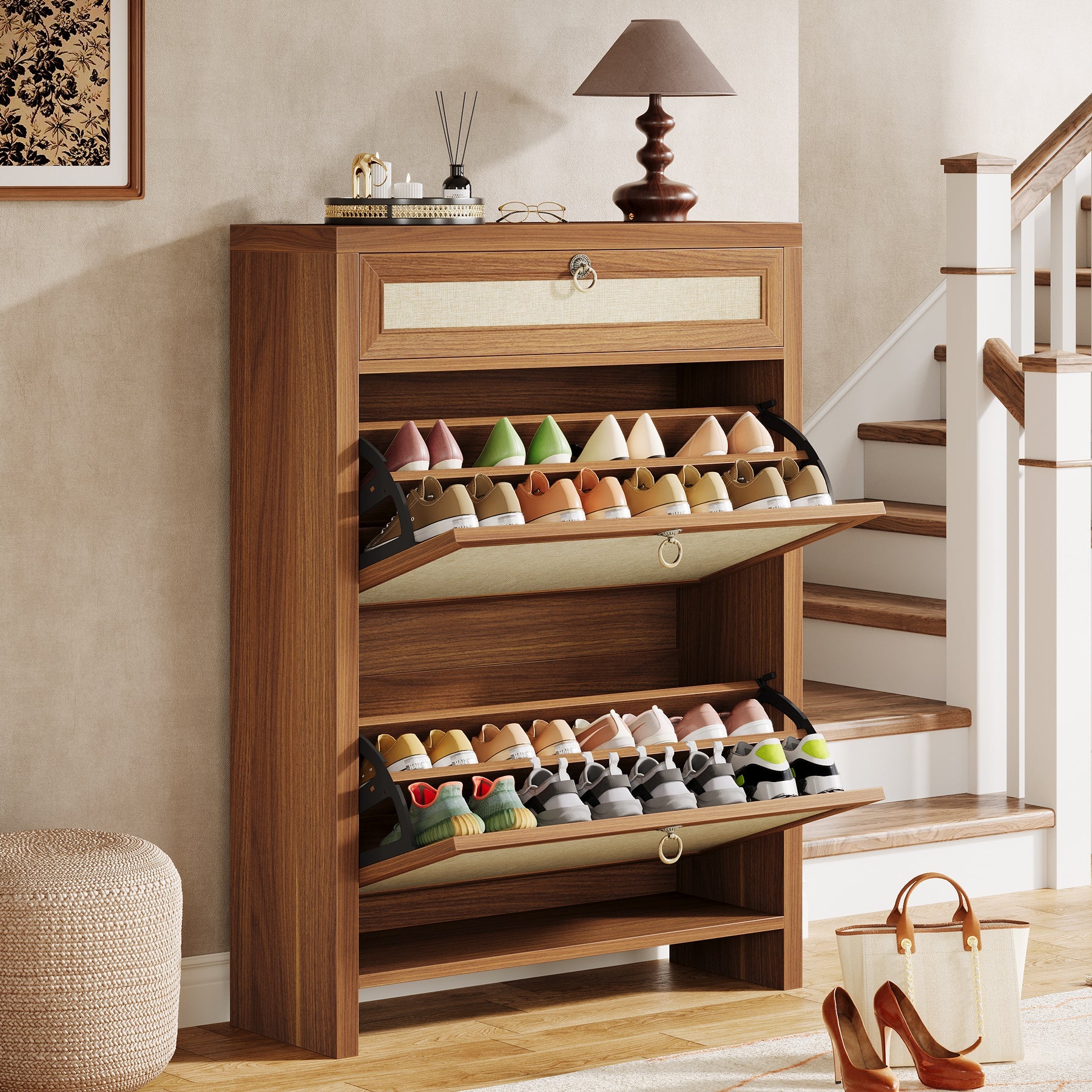 Tribesigns Étagère à chaussures, Rangement de chaussures de style campagnard avec 2 tiroirs pliables