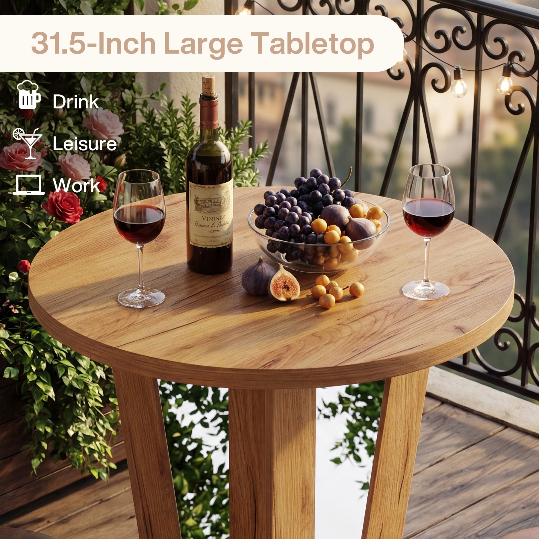 Tribesigns Runder Stehtisch 80 cm Ø im modernen Bar-Design, High Top Bistrotisch mit Metall-Fußstütze