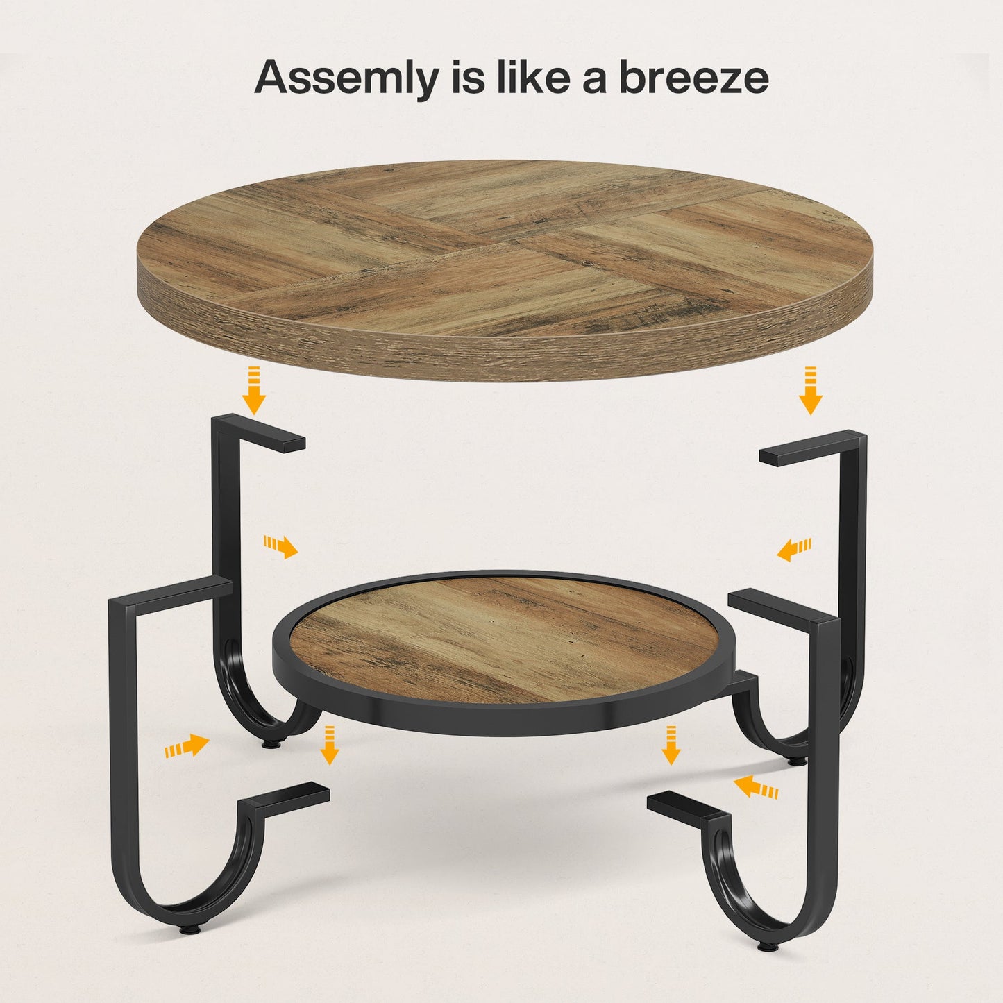 Table basse Tribesigns à deux niveaux, Table centrale de 79 cm avec étagère de rangement