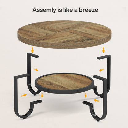 Table basse Tribesigns à deux niveaux, Table centrale de 79 cm avec étagère de rangement