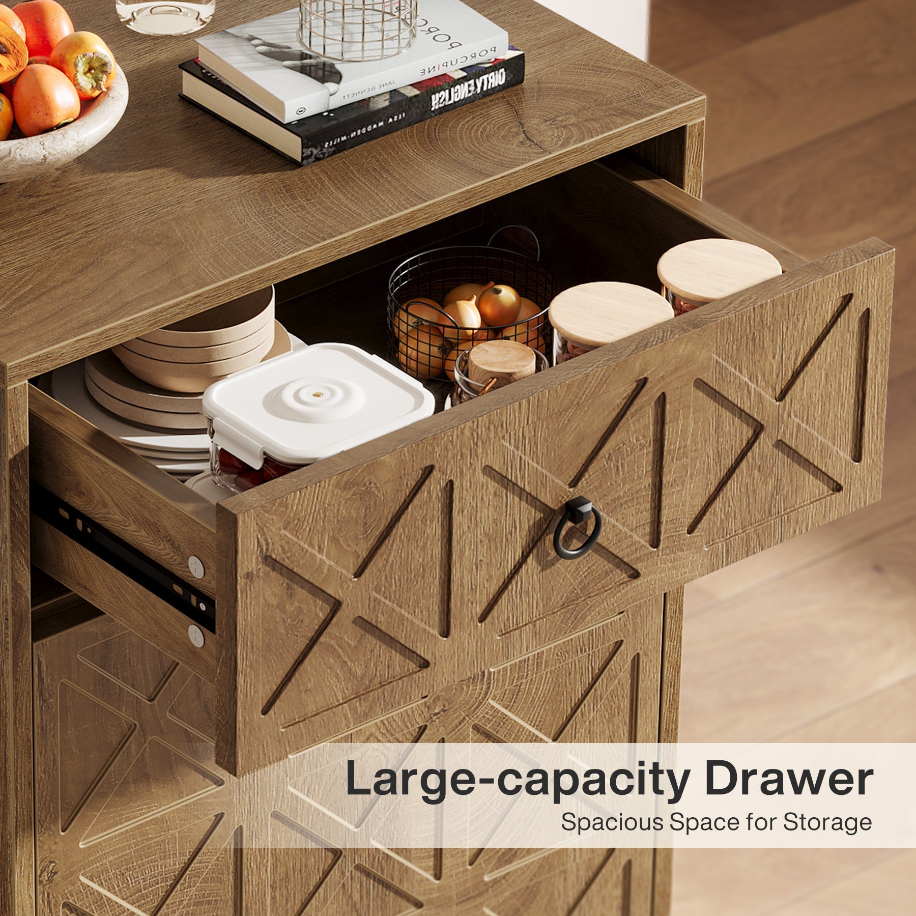 Tribesigns Poubelle en bois 49L avec tiroir caché et mécanisme d'inclinaison pour la cuisine