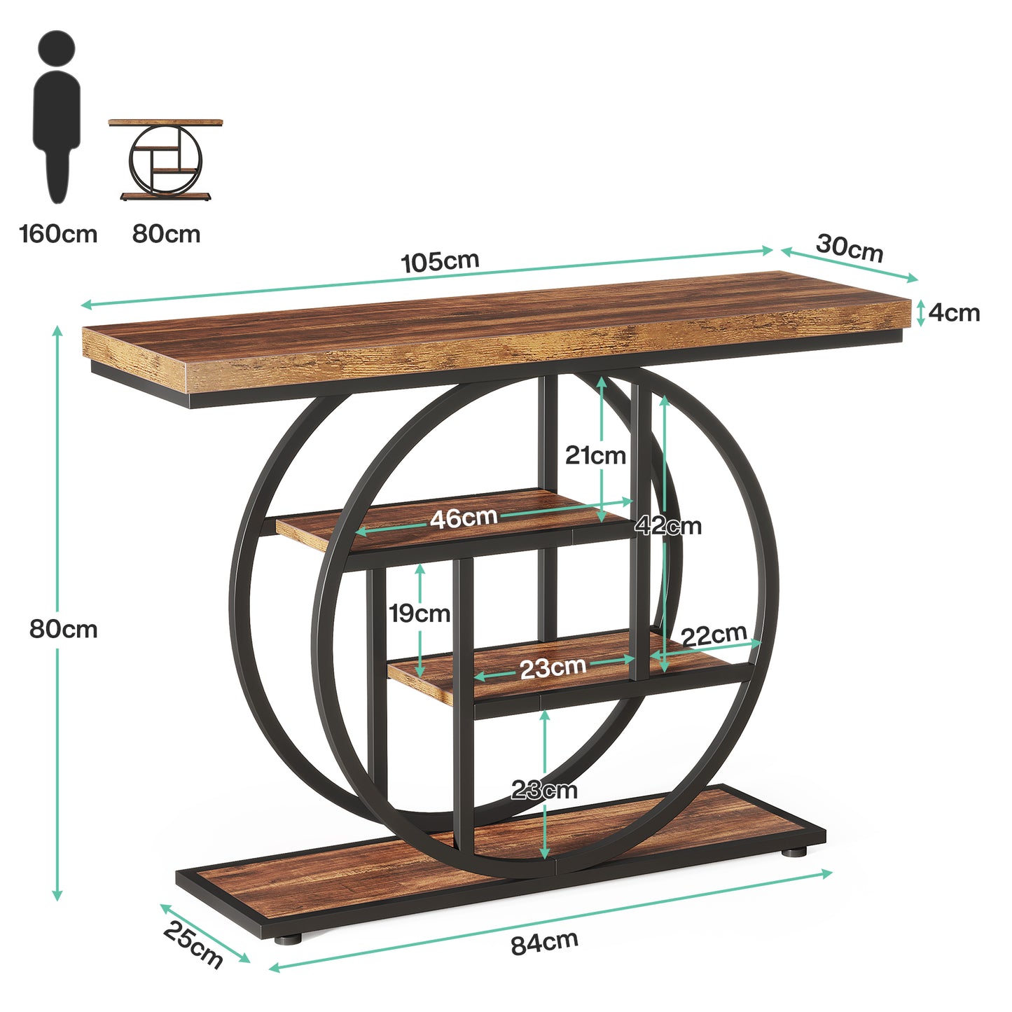 Tribesigns Table console à 4 niveaux avec base circulaire, Tables d'appoint étroites en bois