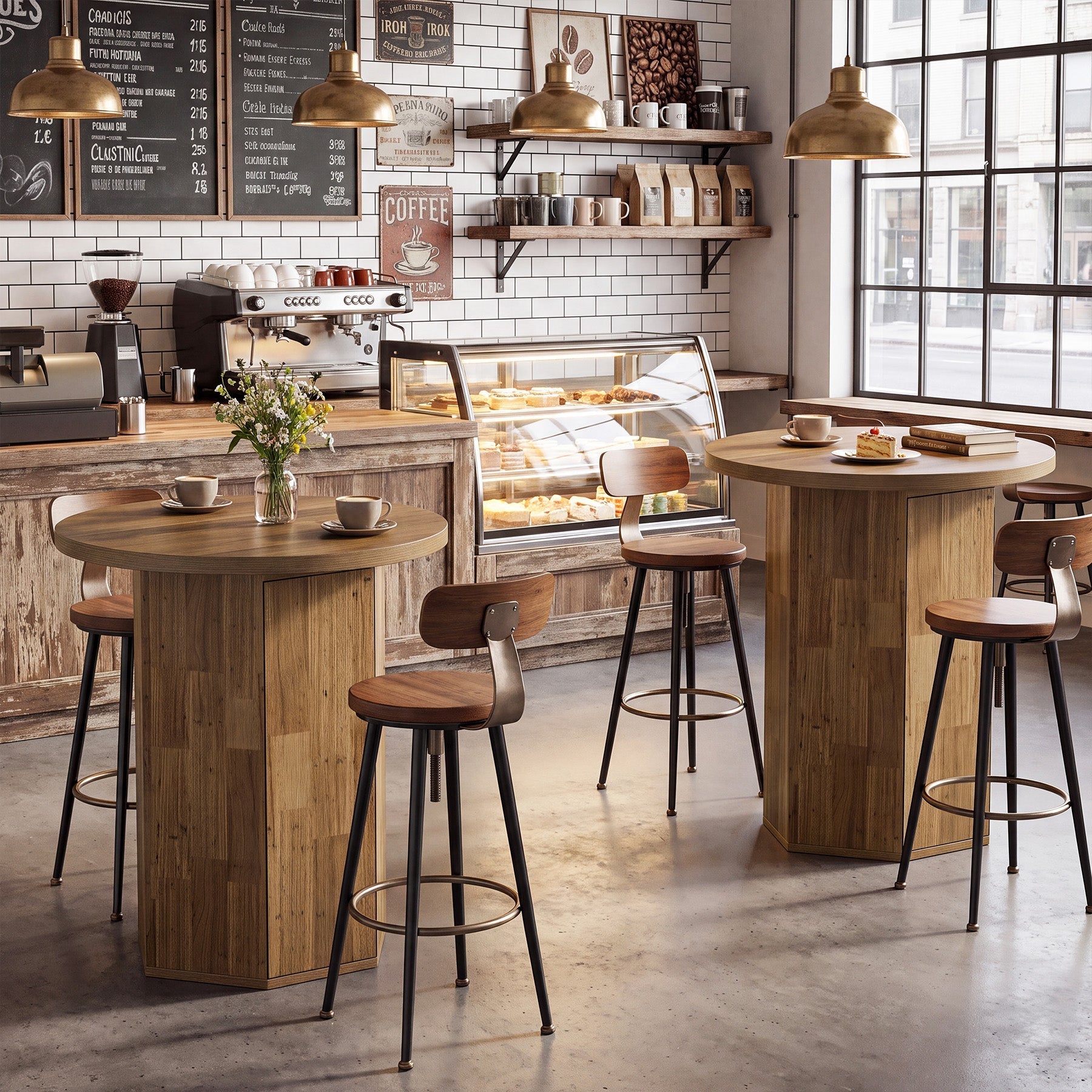 Tribesigns Table de bar ronde de 80 cm avec espace de rangement, Table haute avec meuble intégré de style champêtre