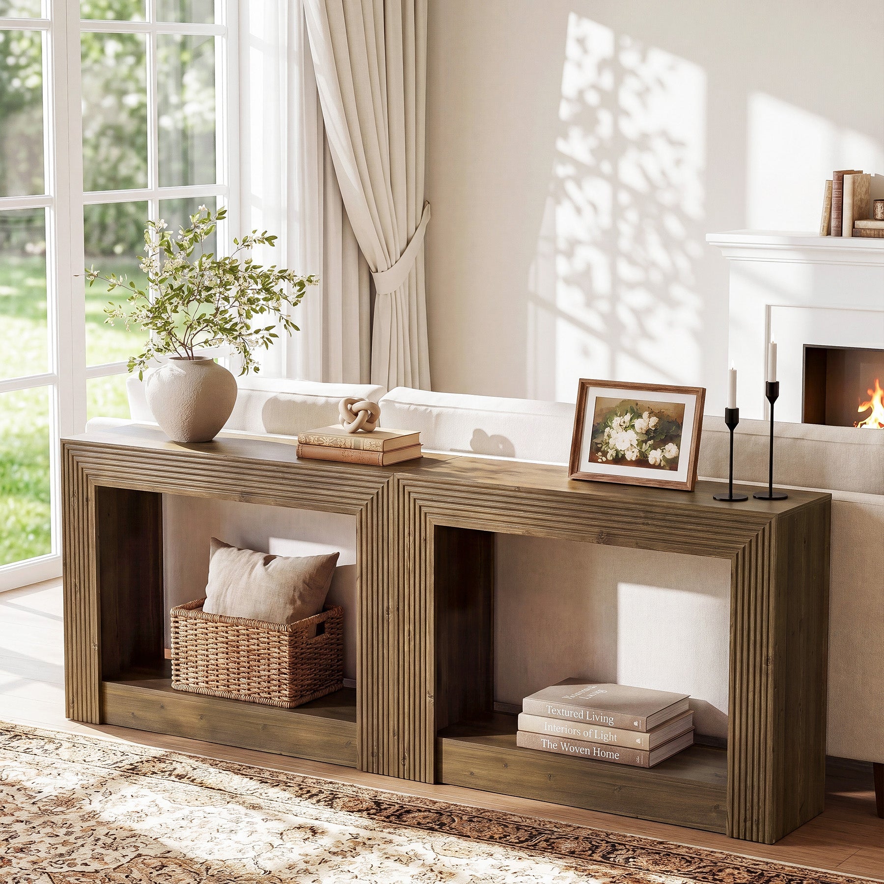 Tribesigns Console de style campagnard de 105 cm avec rangement, Table d'appoint étroite à 2 niveaux