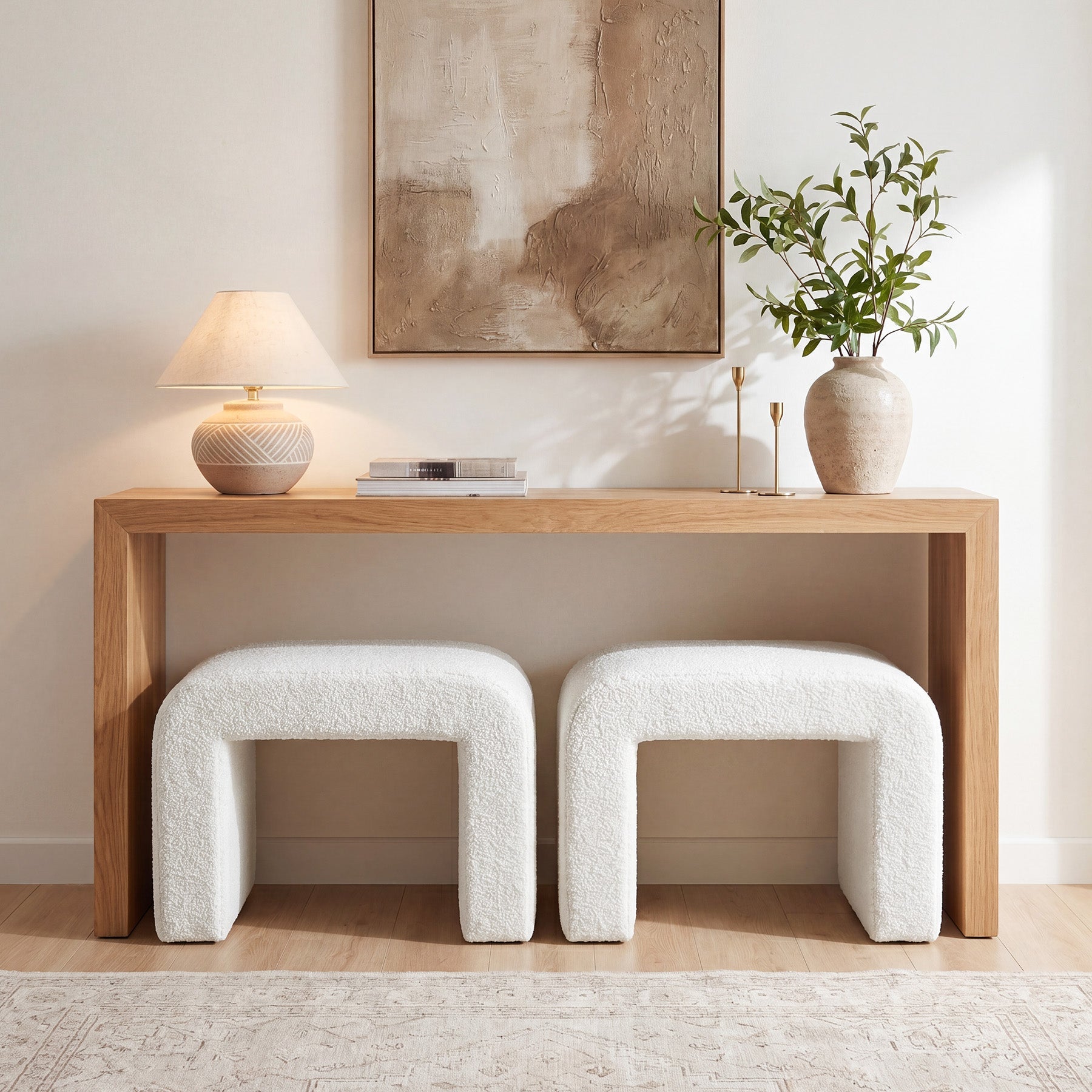 Tabouret rembourré en sherpa, Tabouret de coiffeuse moderne avec revêtement en peluche