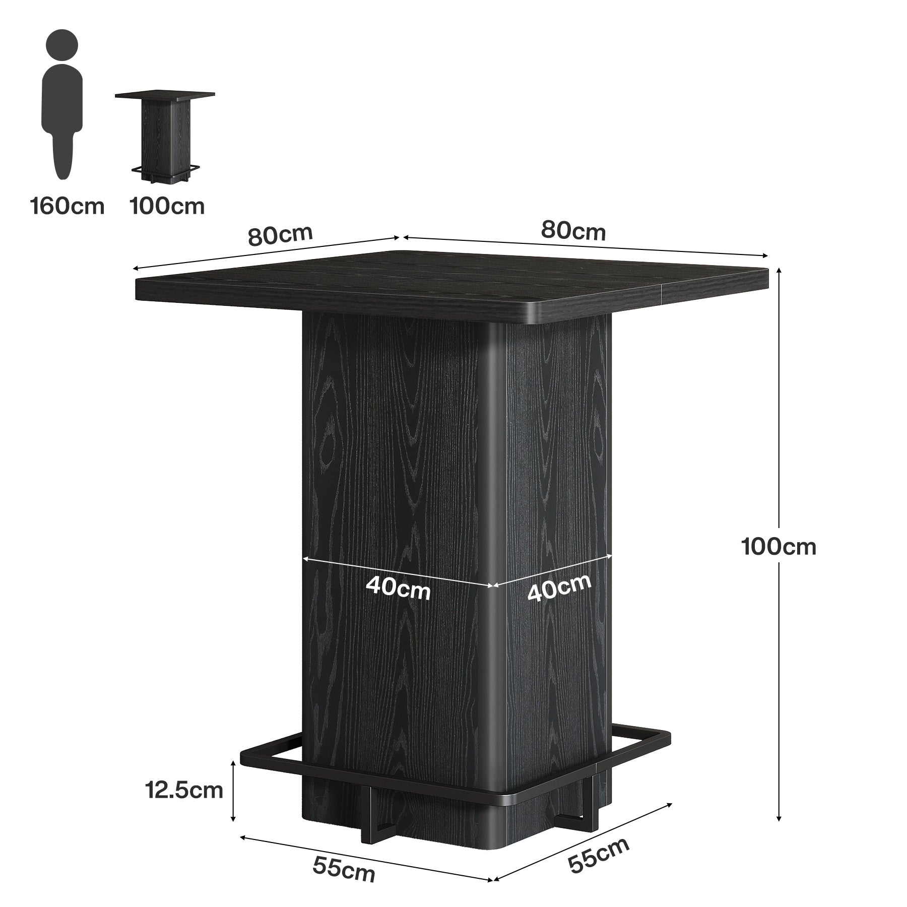 Tribesigns Table de bar carrée de 100 cm, Table noire laquée brillante pour cuisine