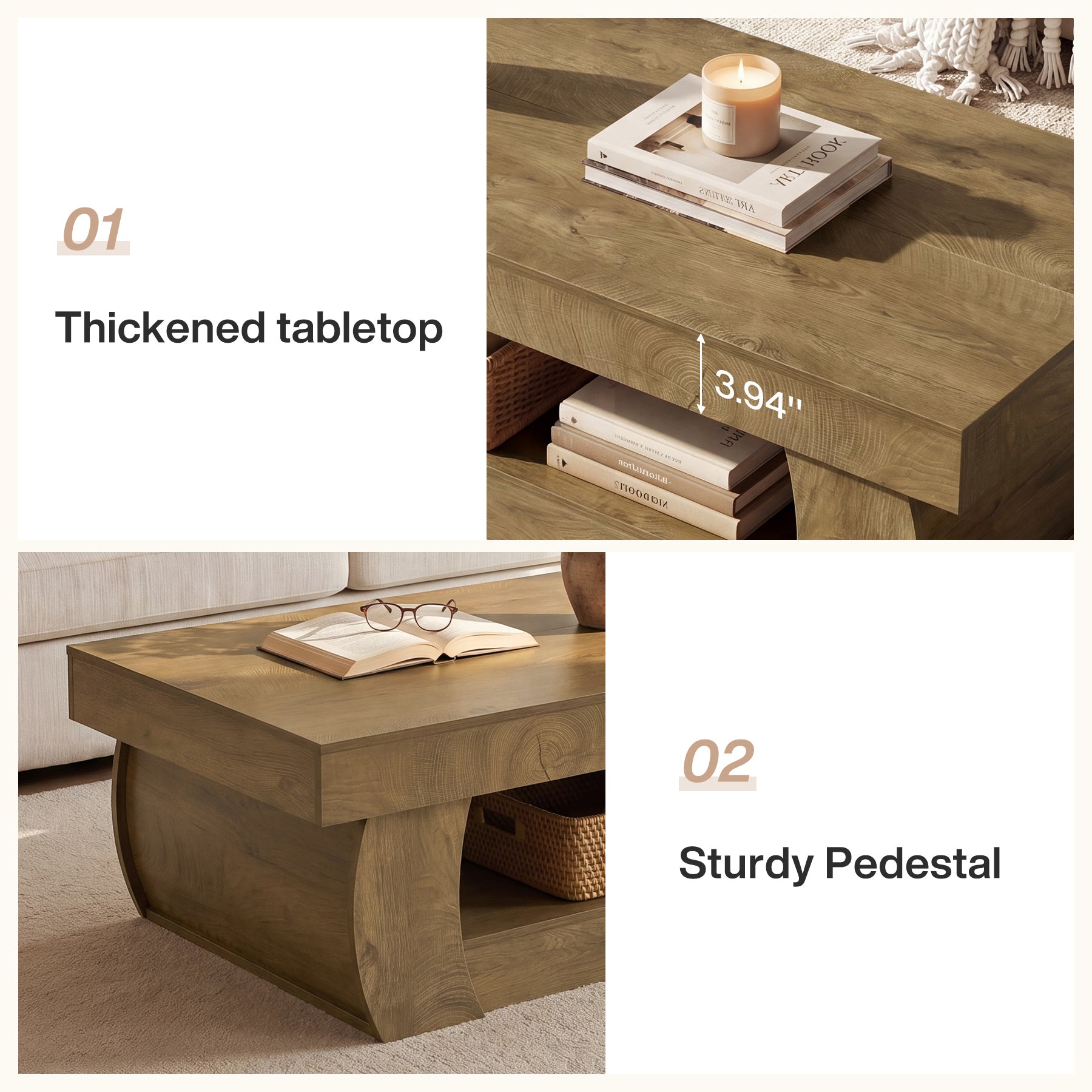 Tribesigns Table basse moderne de 140 cm avec étagère de rangement ouverte, Table de salon rectangulaire aux côtés incurvés