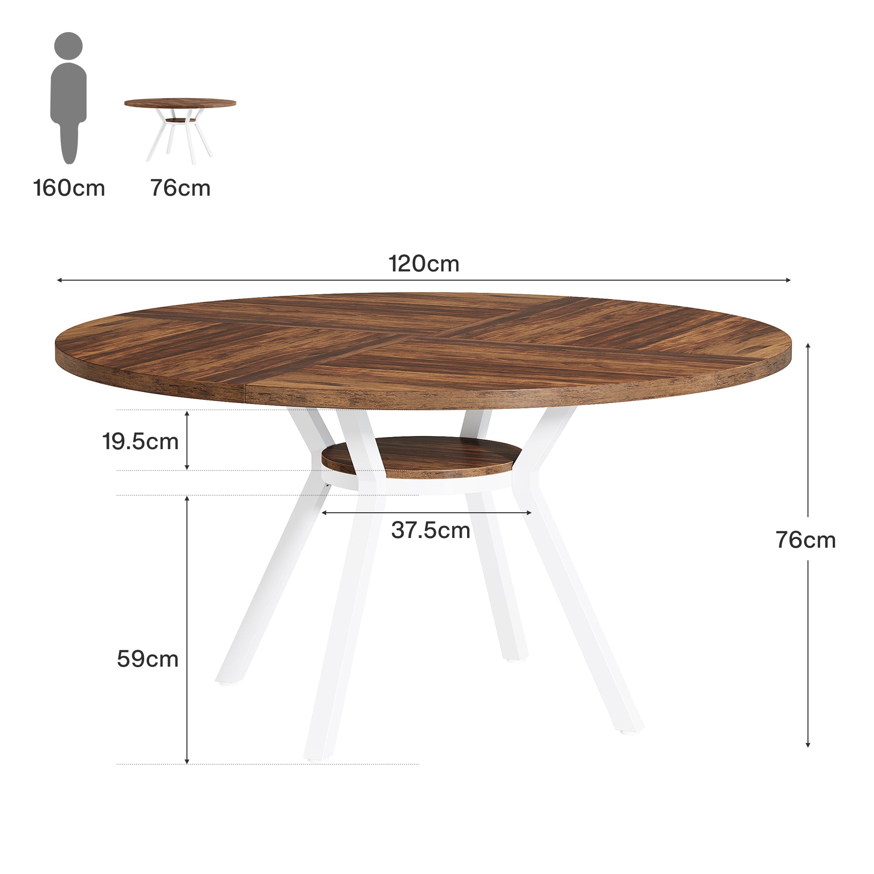 Tribesigns Table à manger ronde, Table de cuisine moderne de 120 cm pour 4 personnes