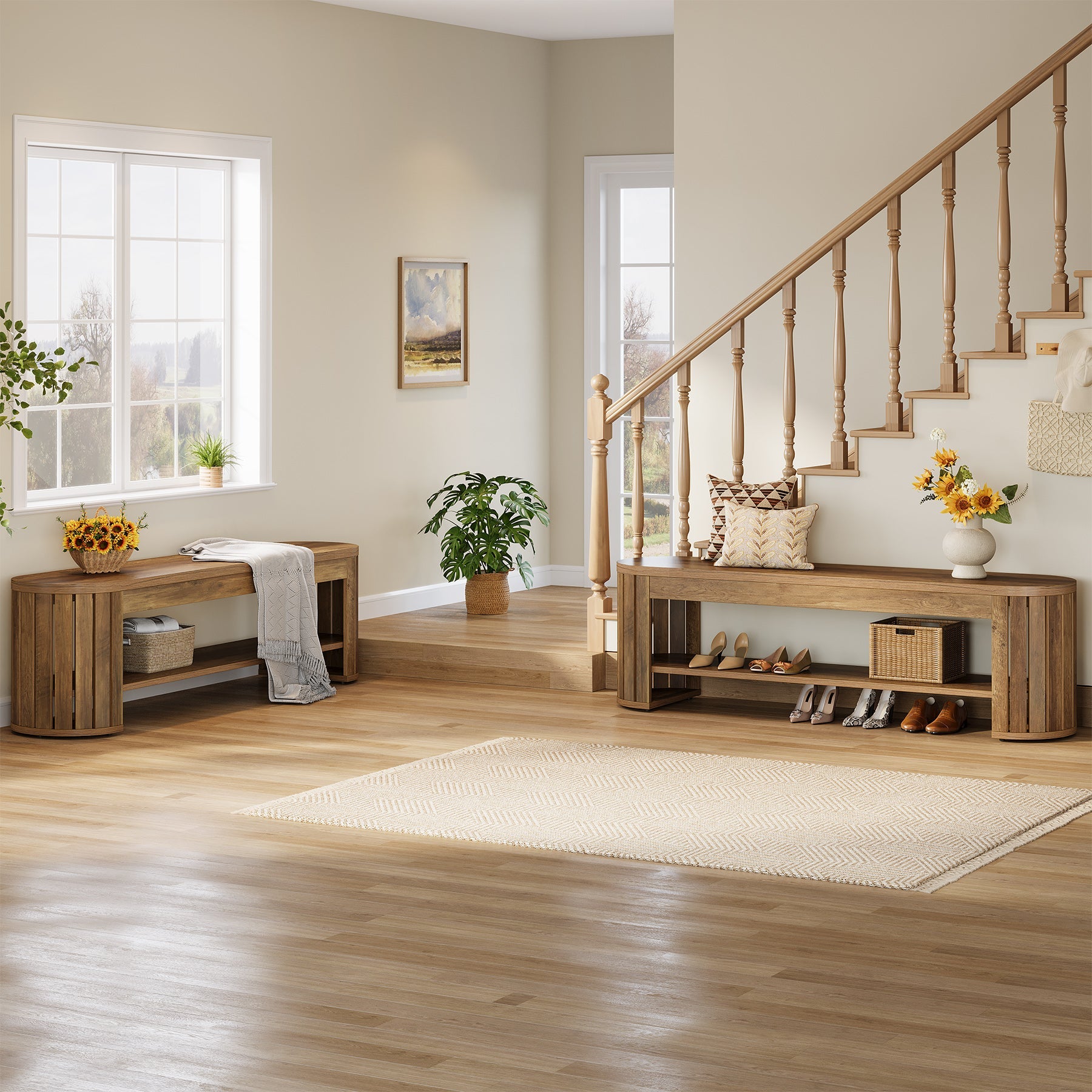 Tribesigns Banc à chaussures en bois avec rangement, Banc à 2 niveaux pour entrée, chambre et salon