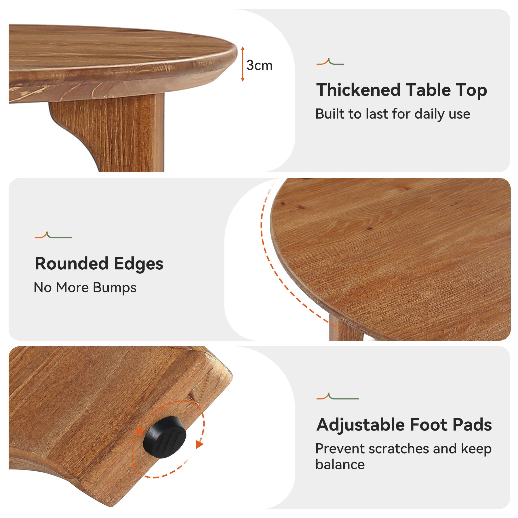 Tribesigns Table basse ronde en bois massif 80 cm, Style champêtre idéale pour les salons et les petits espaces