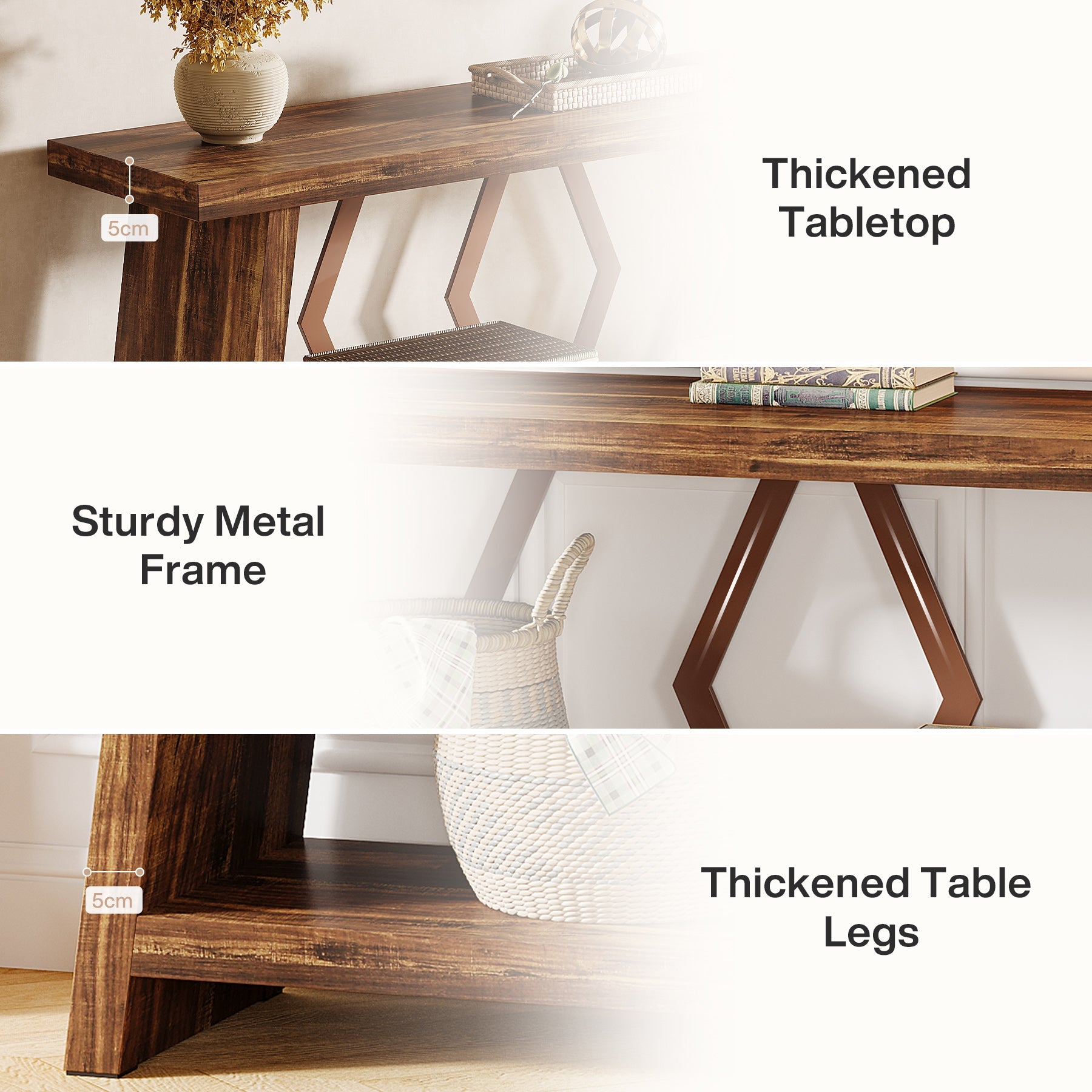Tribesigns Console extra-longue de 180 cm avec 2 étagères, Table d'appoint étroite pour salon et entrée