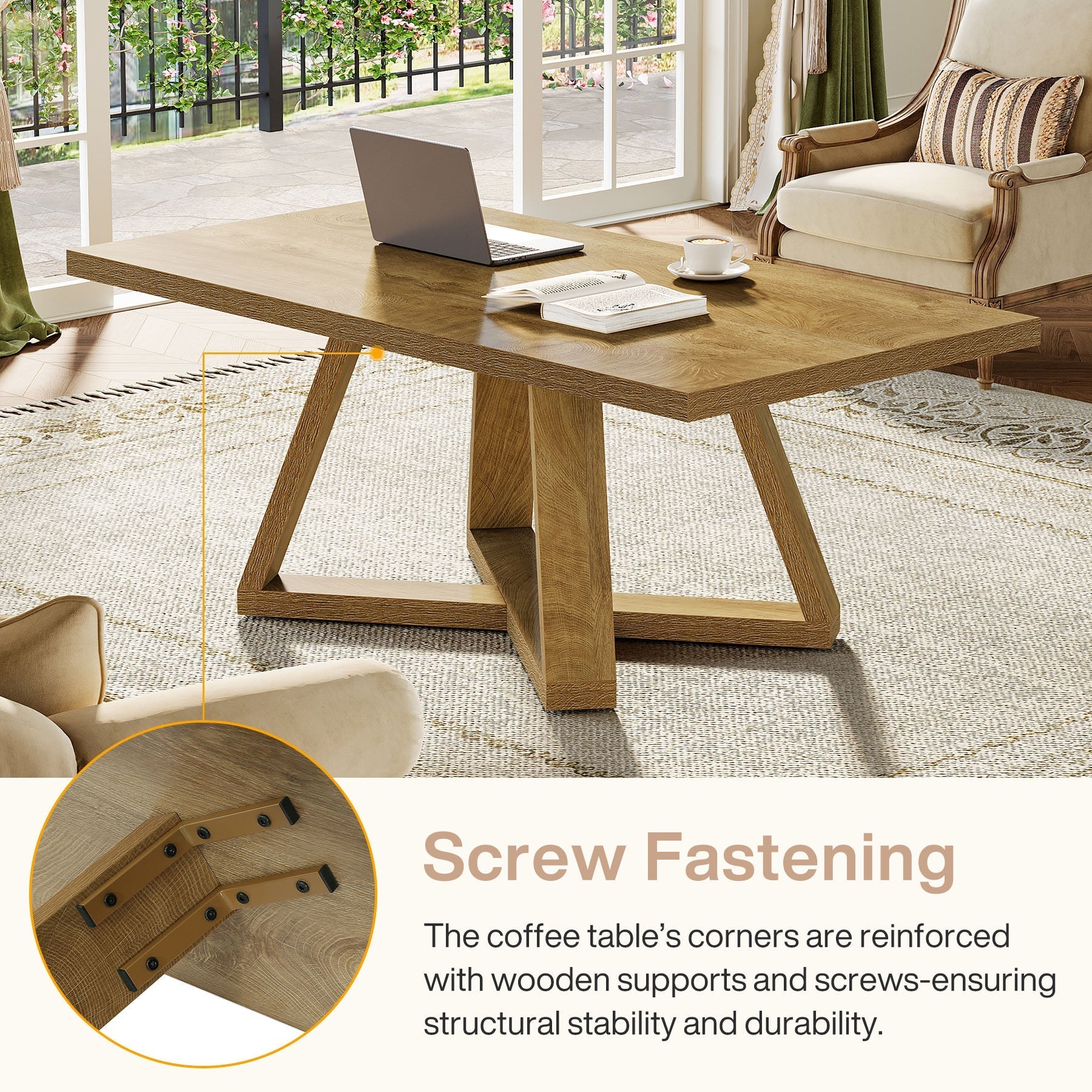 Tribesigns Table basse rectangulaire, Table cocktail et table à thé de 120 cm pour le salon