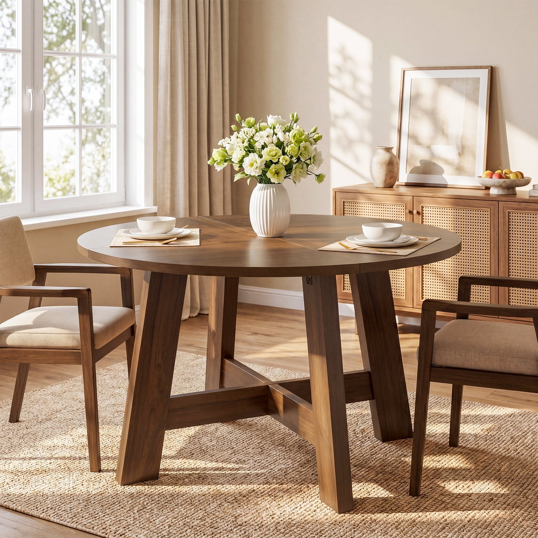 Tribesigns 118 cm ronde eettafel, farmhouse keukentafel met kruissteun voor 4-6 personen