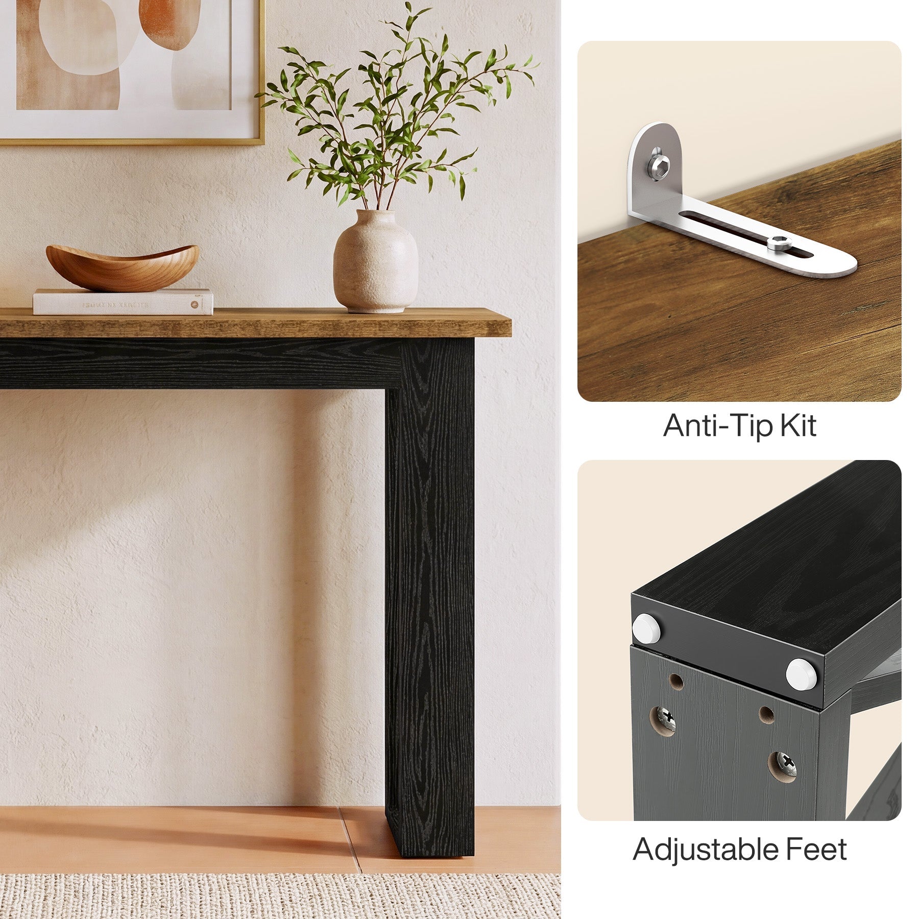 Tribesigns Console étroite 105 cm, Table d'entrée style industriel avec étagère de rangement