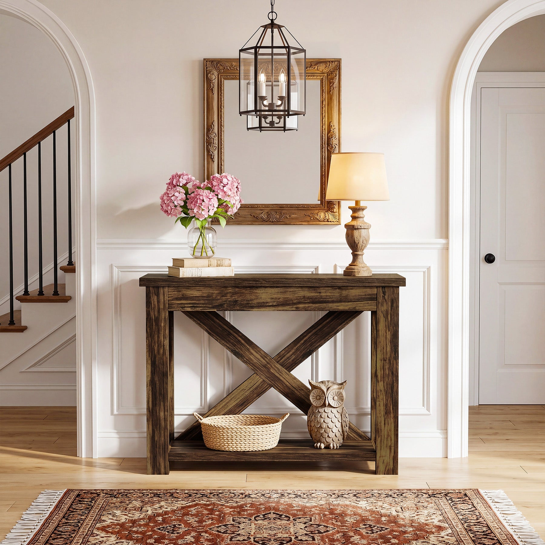 Tribesigns Console de 105 cm de long style champêtre avec étagère, Table d'entrée étroite à 2 niveaux