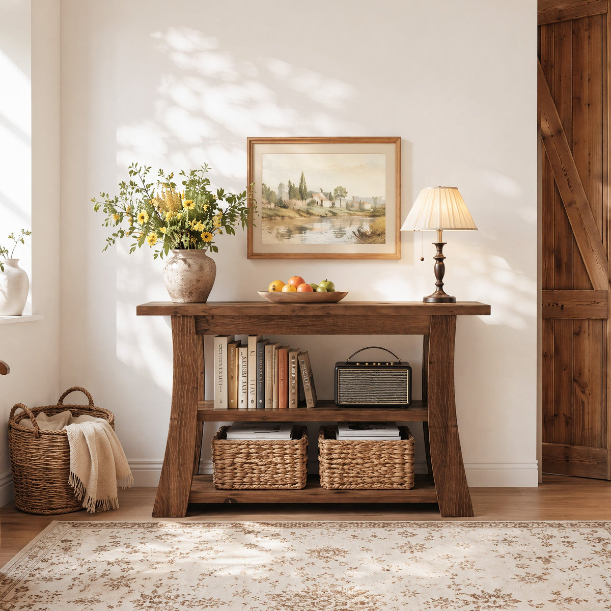 Tribesigns Table console en bois massif avec 3 étagères, Table d'entrée étroite de 105 cm