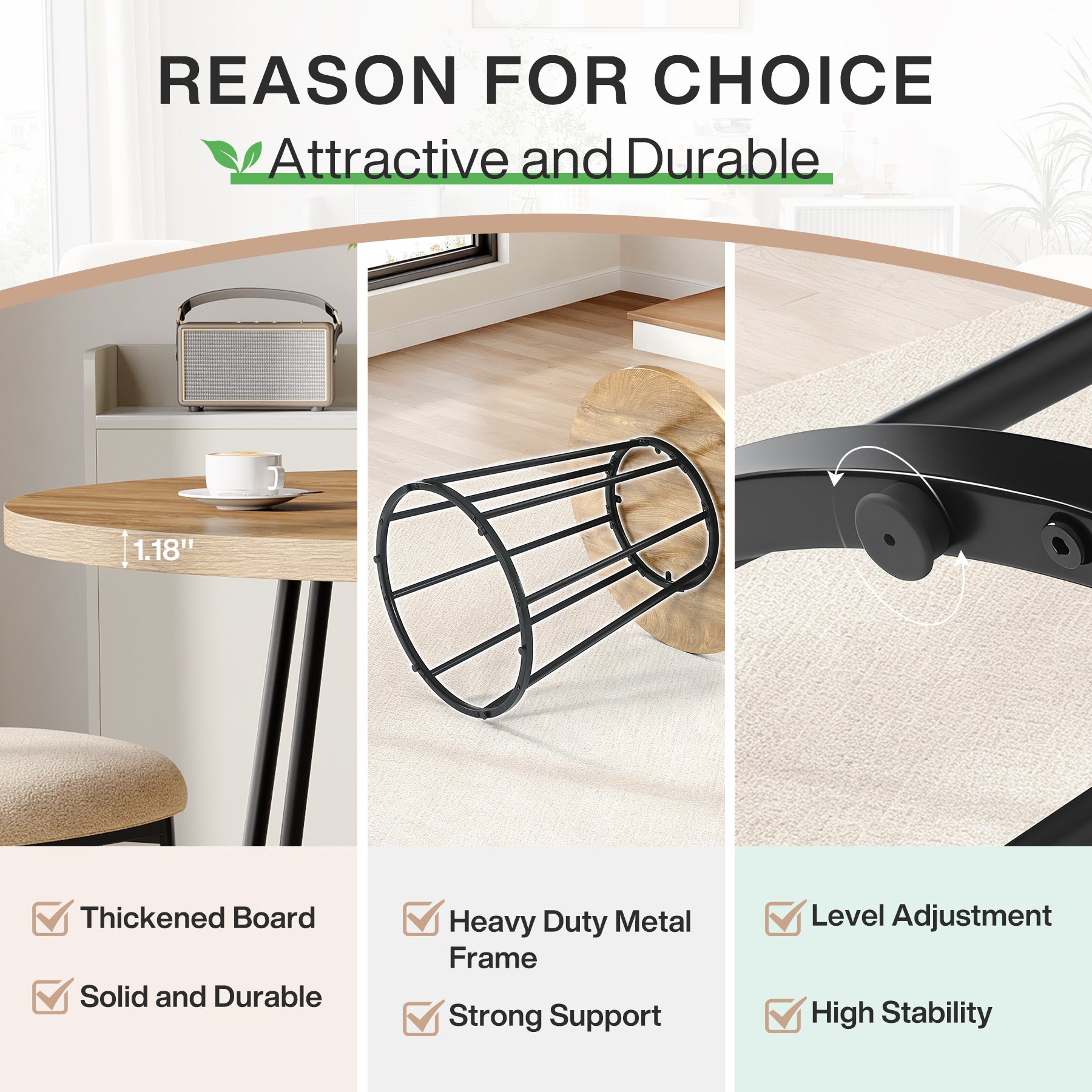 Tribesigns Table ronde de salle à manger de 80 cm, Style industriel pour 2 à 4 personnes avec piètement en acier
