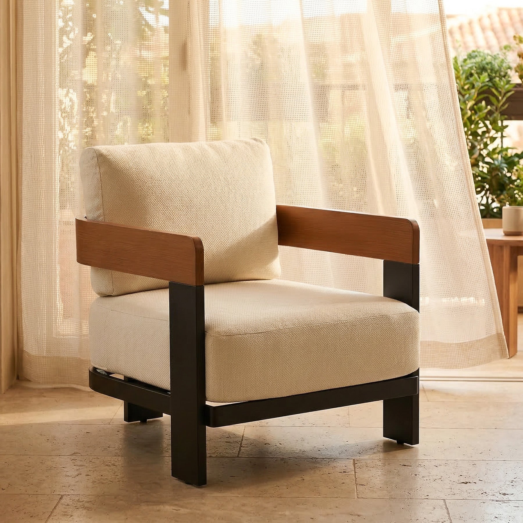Tribesigns Chaise longue d'extérieur, Chaise de patio avec coussins et structure en aluminium