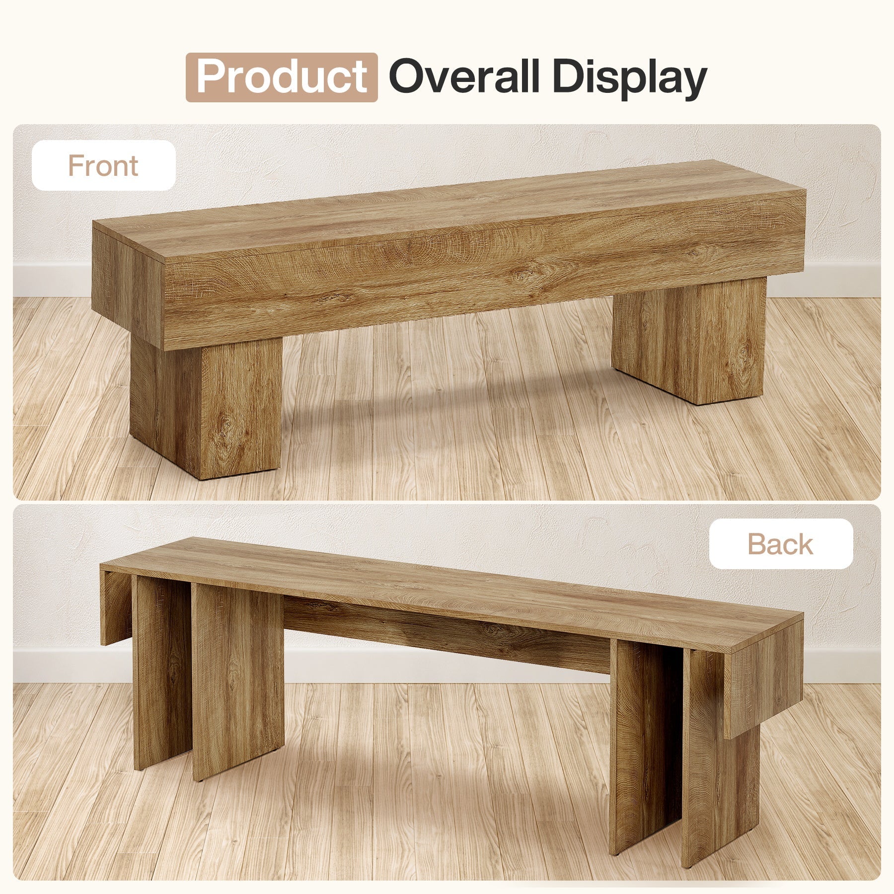 Tribesigns Banc de chambre extra long de 160 cm, Banc de ferme en bois pour chambre à coucher
