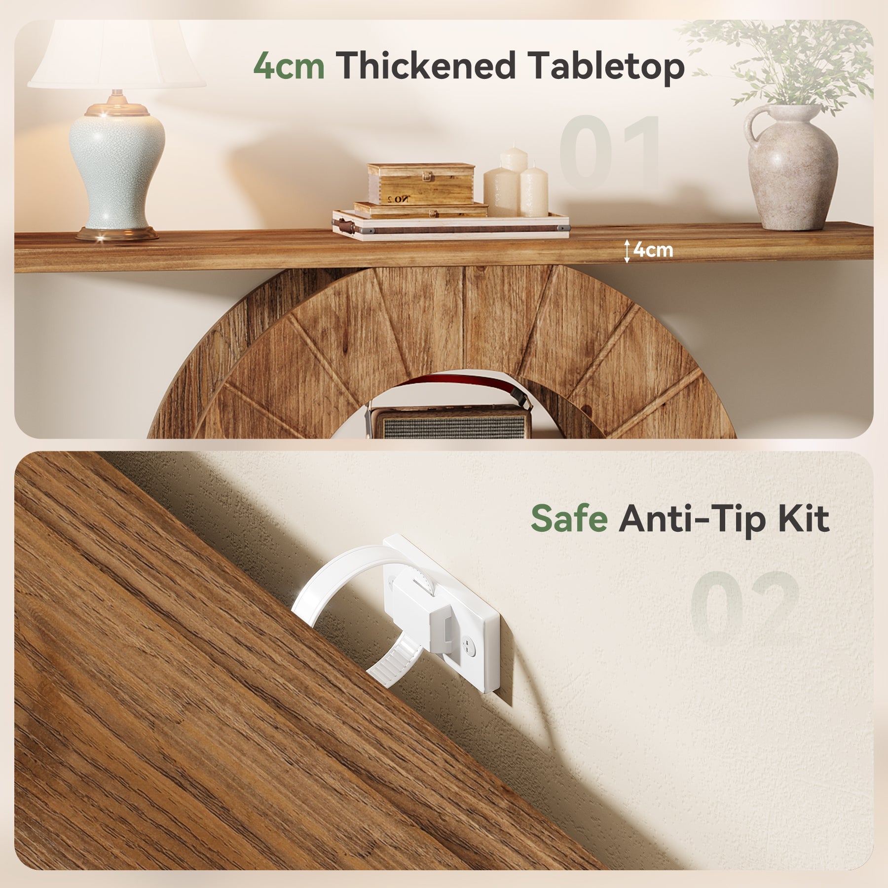 Tribesigns Console en bois massif de 105 cm avec 3 étagères, Console étroite de style champêtre