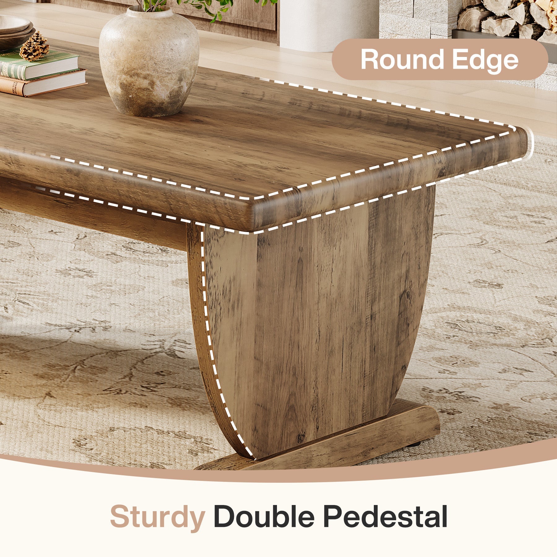 Tribesigns Table basse rectangulaire de 120 cm, Grande table en bois de style campagnard avec pied central robuste