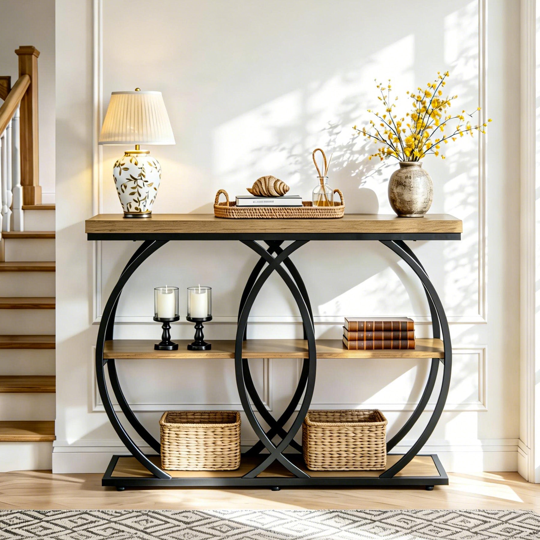 Tribesigns Console industrielle de 105 cm, Table d'appoint à 3 niveaux avec rangement