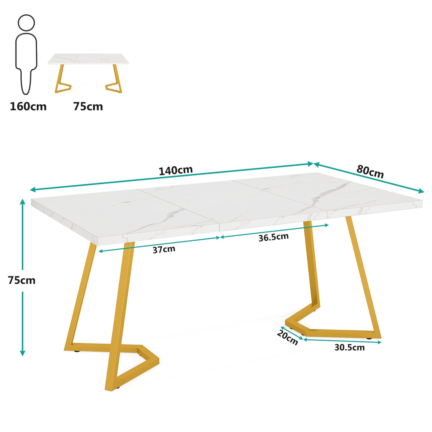 Tribesigns Table à manger moderne, Table de cuisine avec pieds en métal doré pour 6 personnes