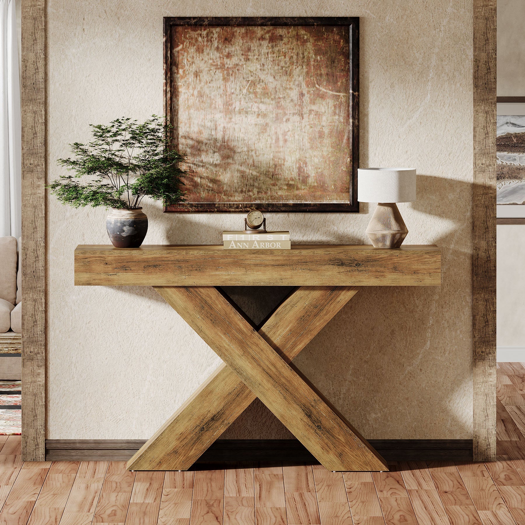 Tribesigns Console de 140 cm, Table d'appoint en bois au design unique