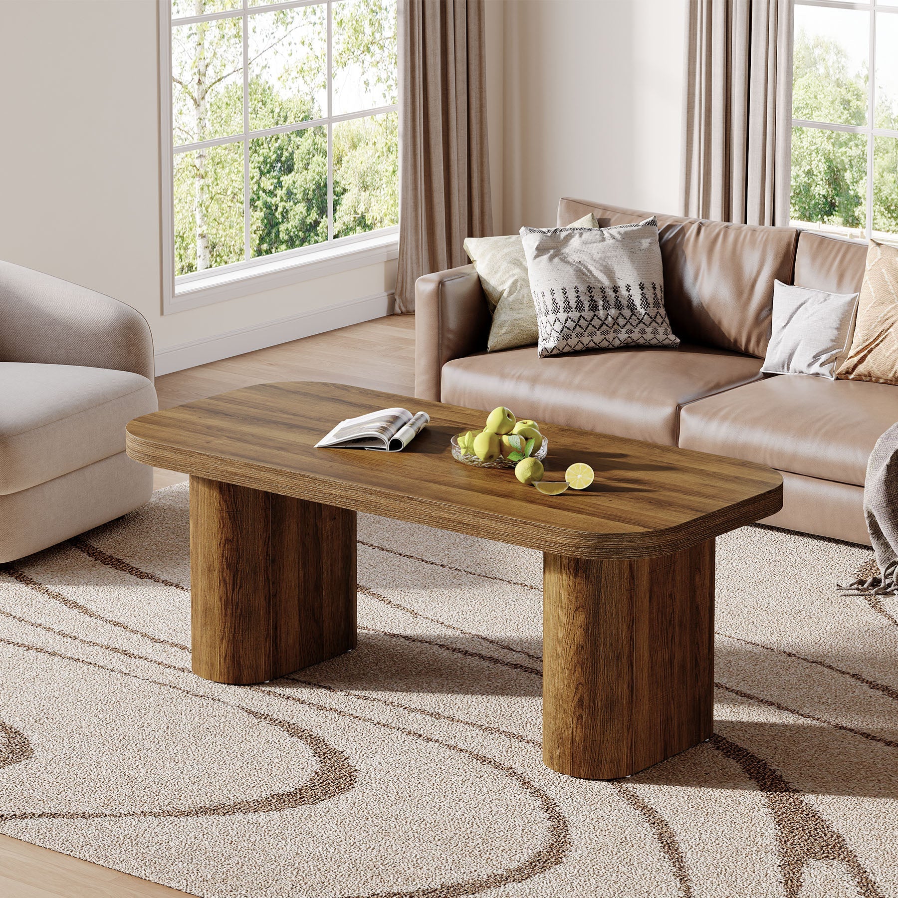 Table basse moderne de 120 cm, Table de salon robuste de style champêtre