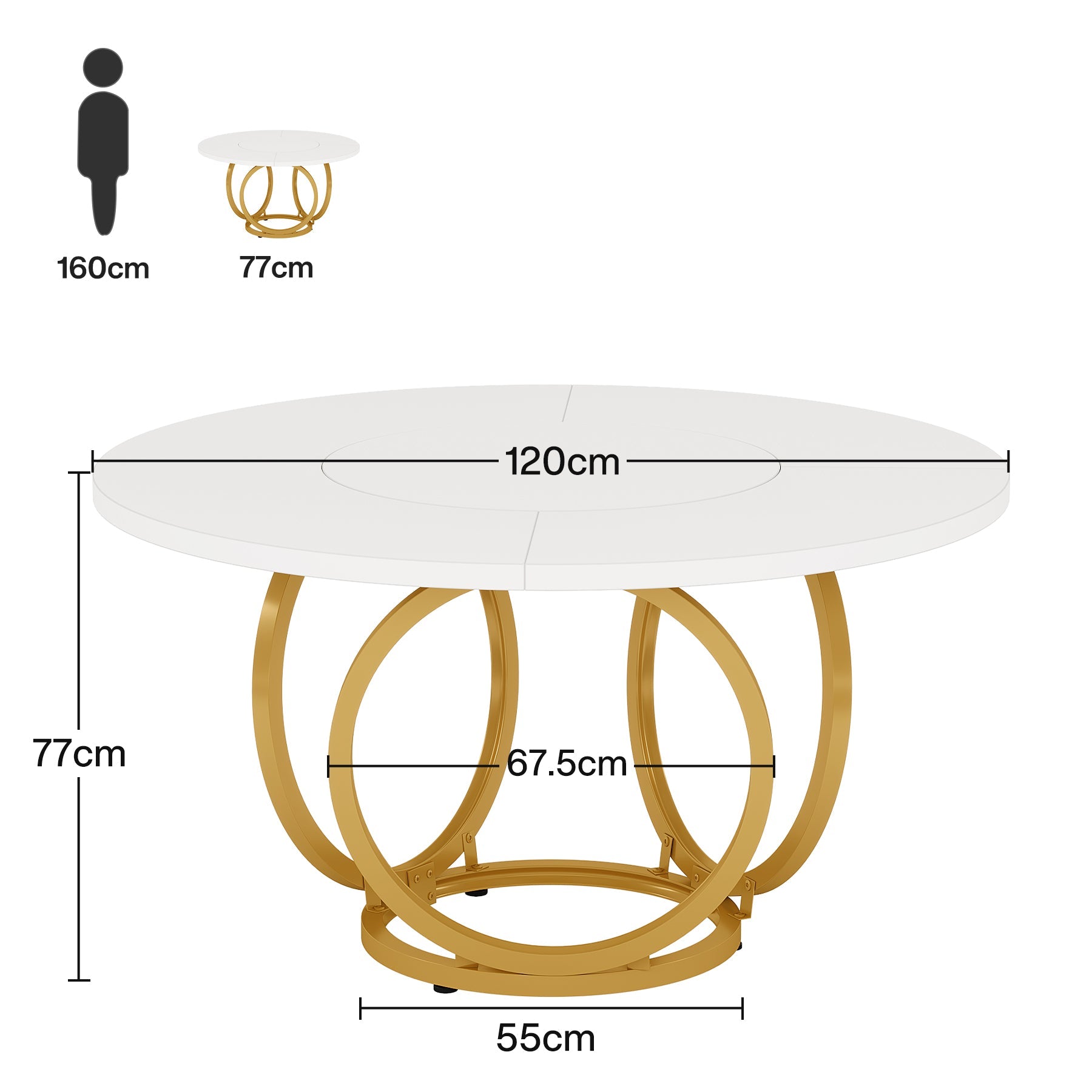 Tribesigns Table à manger ronde, Table à manger de cuisine moderne 120 cm