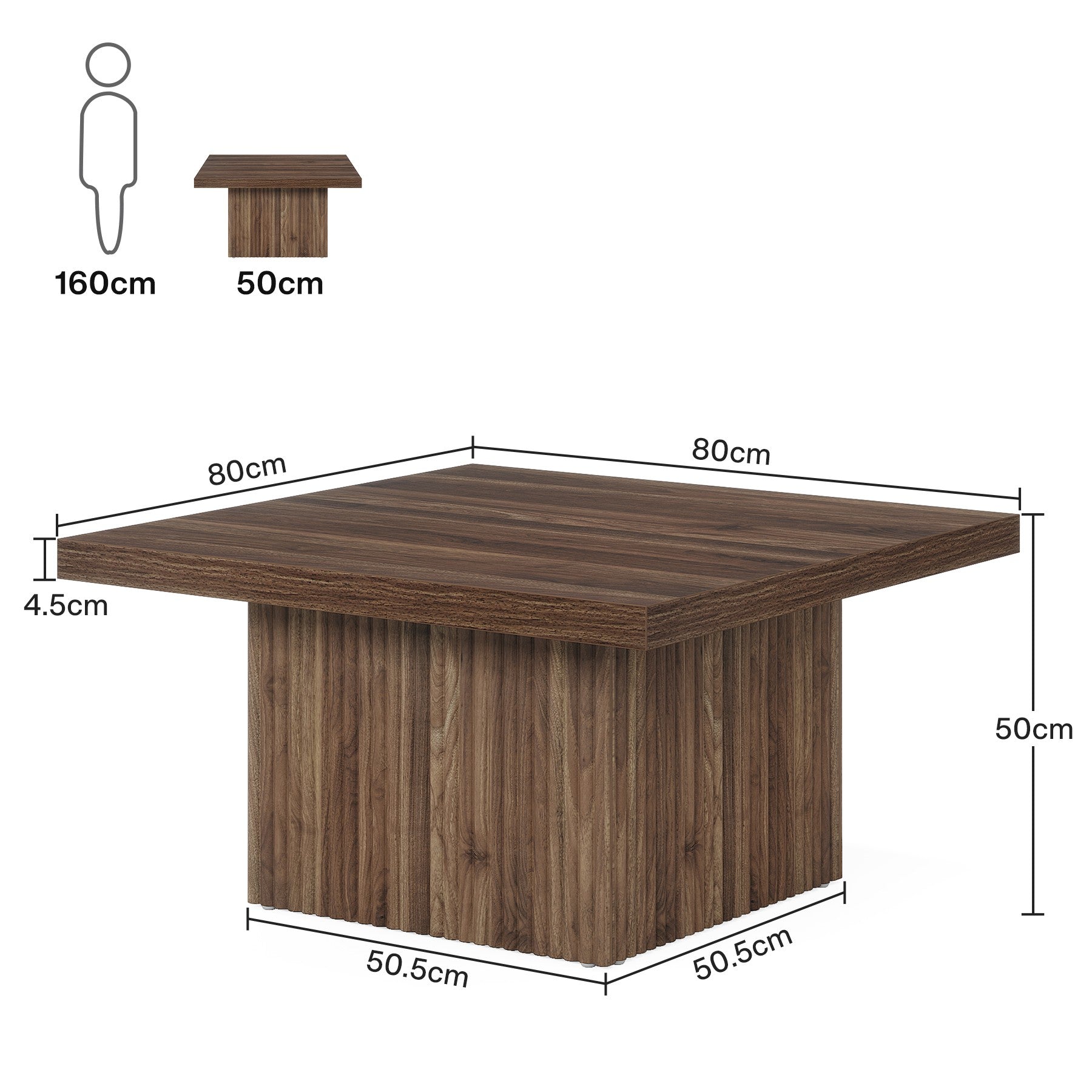 Tribesigns Table basse carrée, Table de cocktail en bois de 80 cm