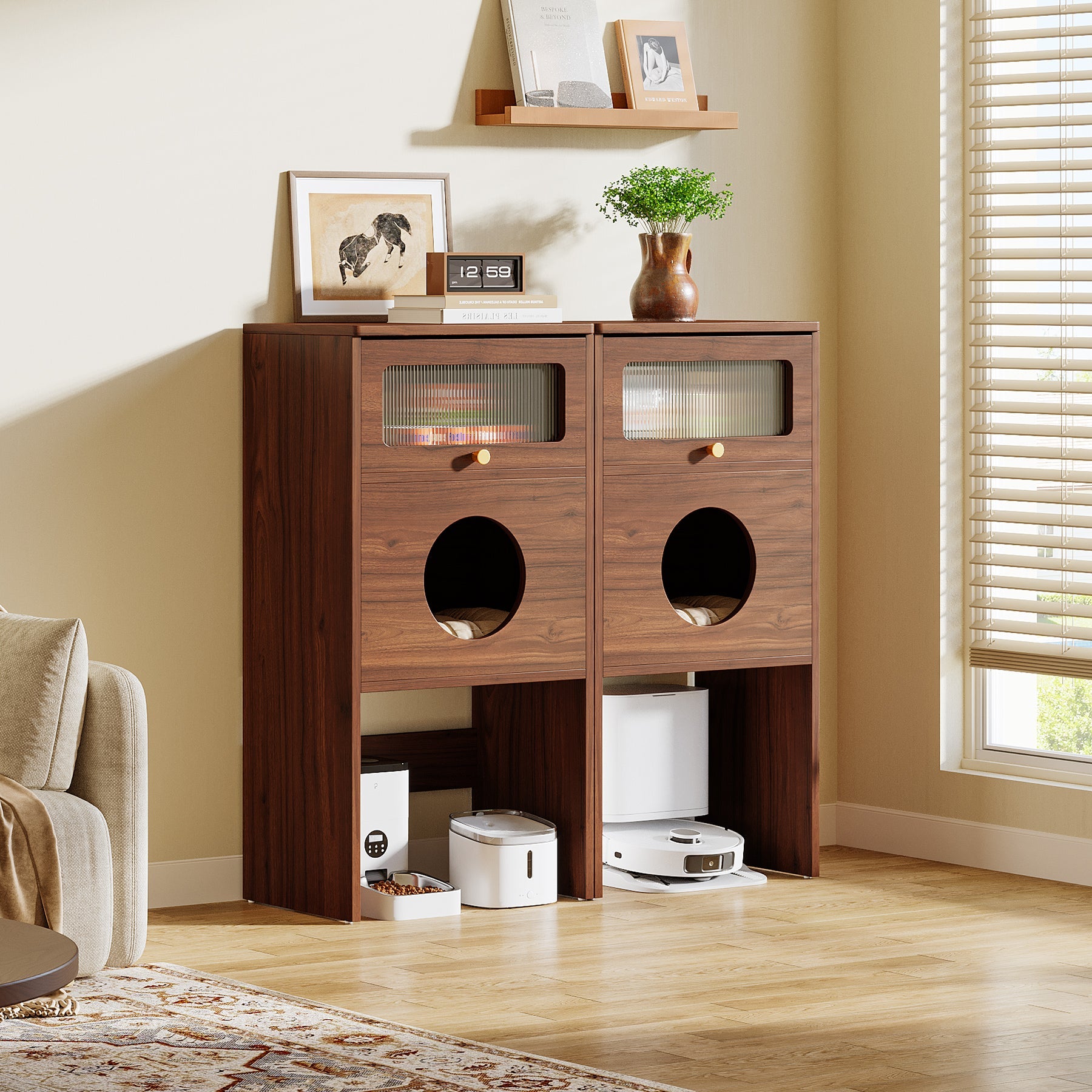 Tribesigns Meuble pour chat avec espace de rangement, Meuble pour bac à litière et table d'appoint 2 en 1