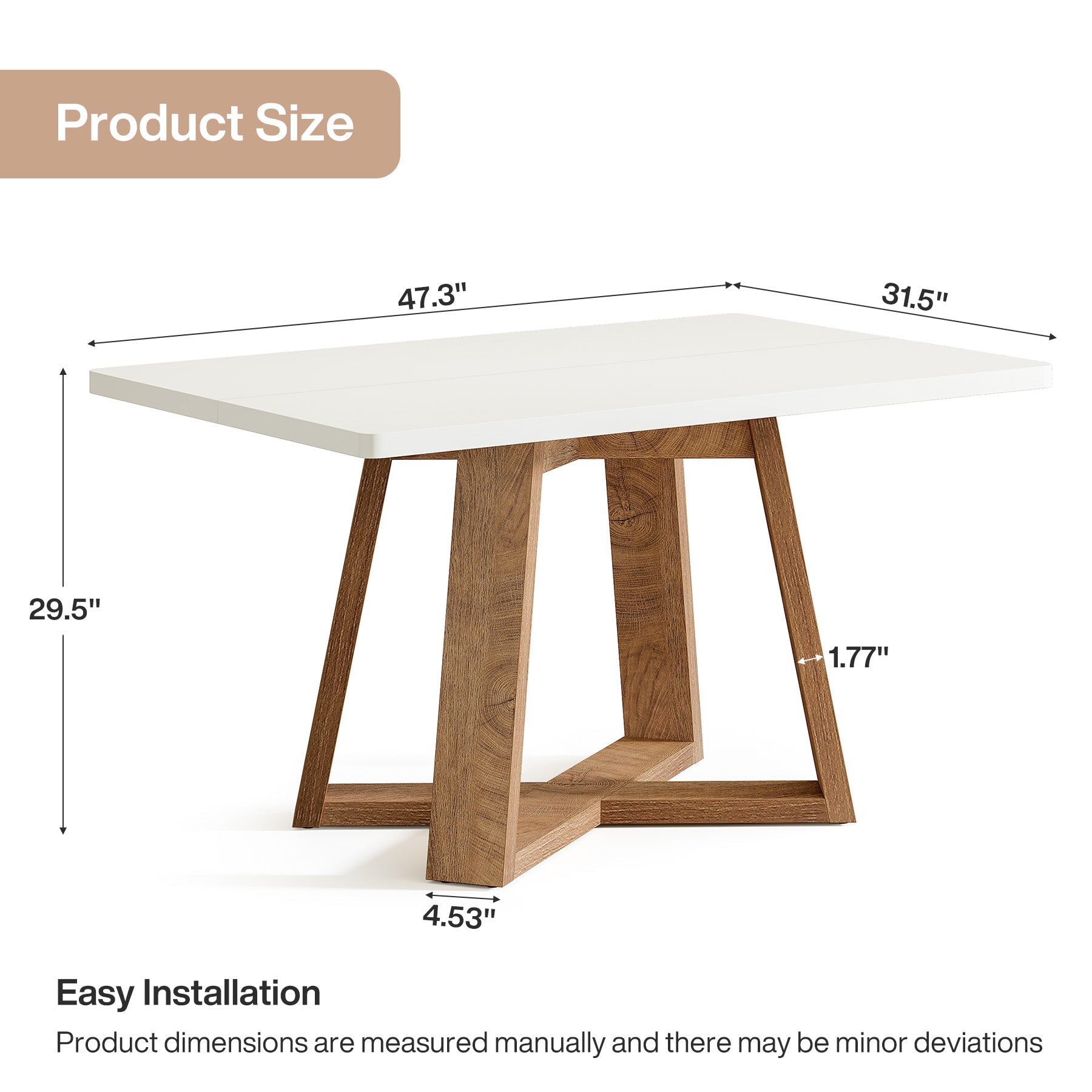 Tribesigns Table à manger pour 4 personnes 120 cm, Table de cuisine rectangulaire de style champêtre avec plateau brillant