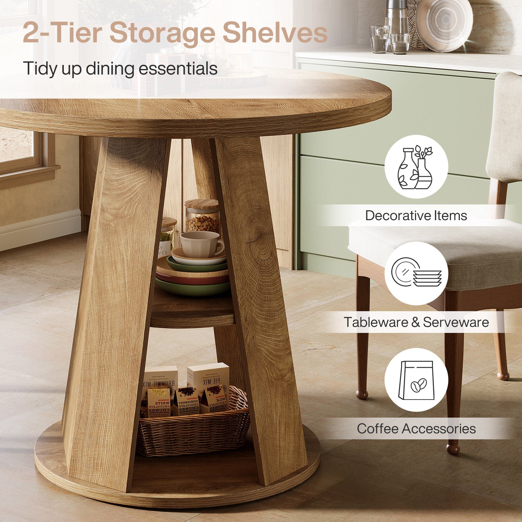 Tribesigns Table de salle à manger ronde de 80 cm pour 2 à 4 personnes, Petite table de cuisine