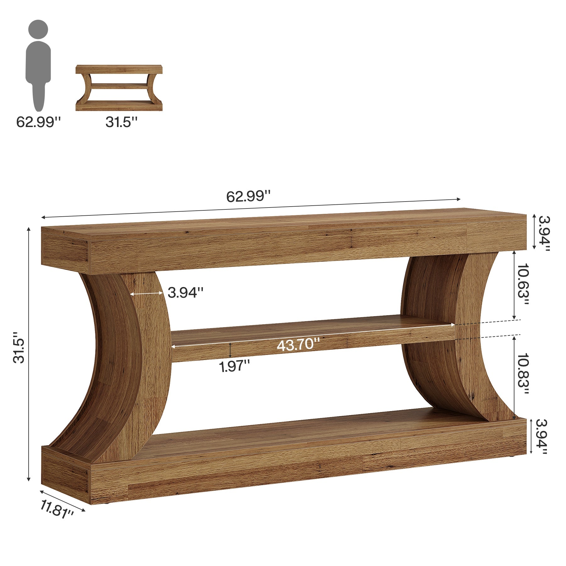 Tribesigns Console de 160 cm au design incurvé, Meuble TV bas avec rangement pour salon