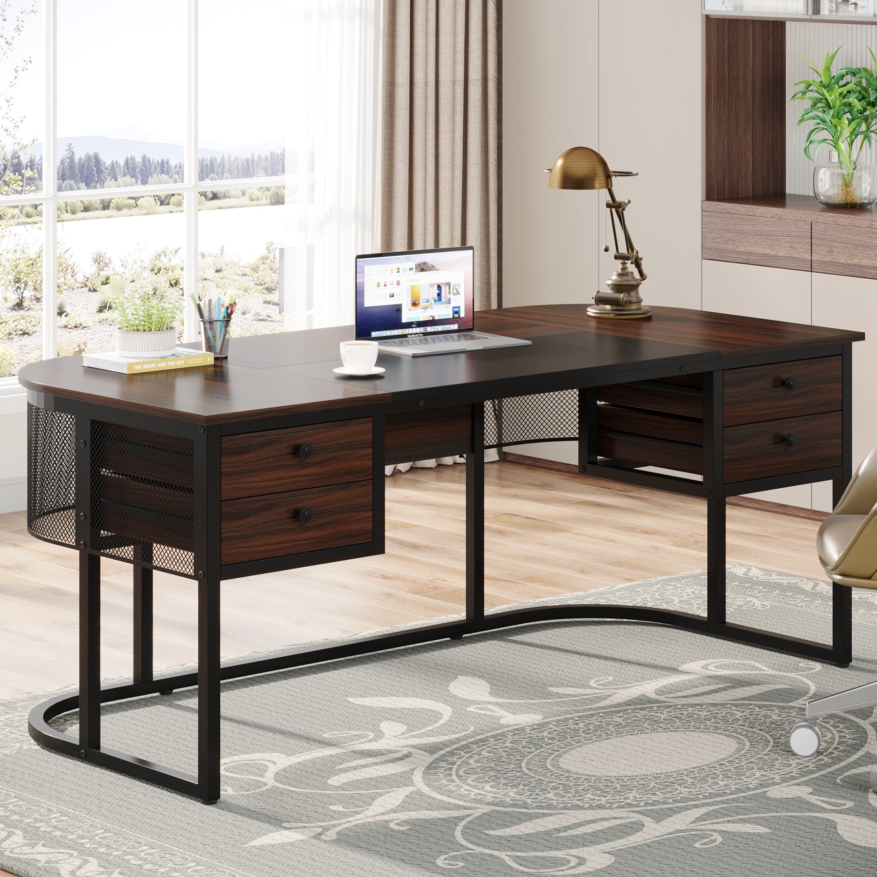 Tribesigns Bureau exécutif 160 cm, Bureau avec 4 tiroirs