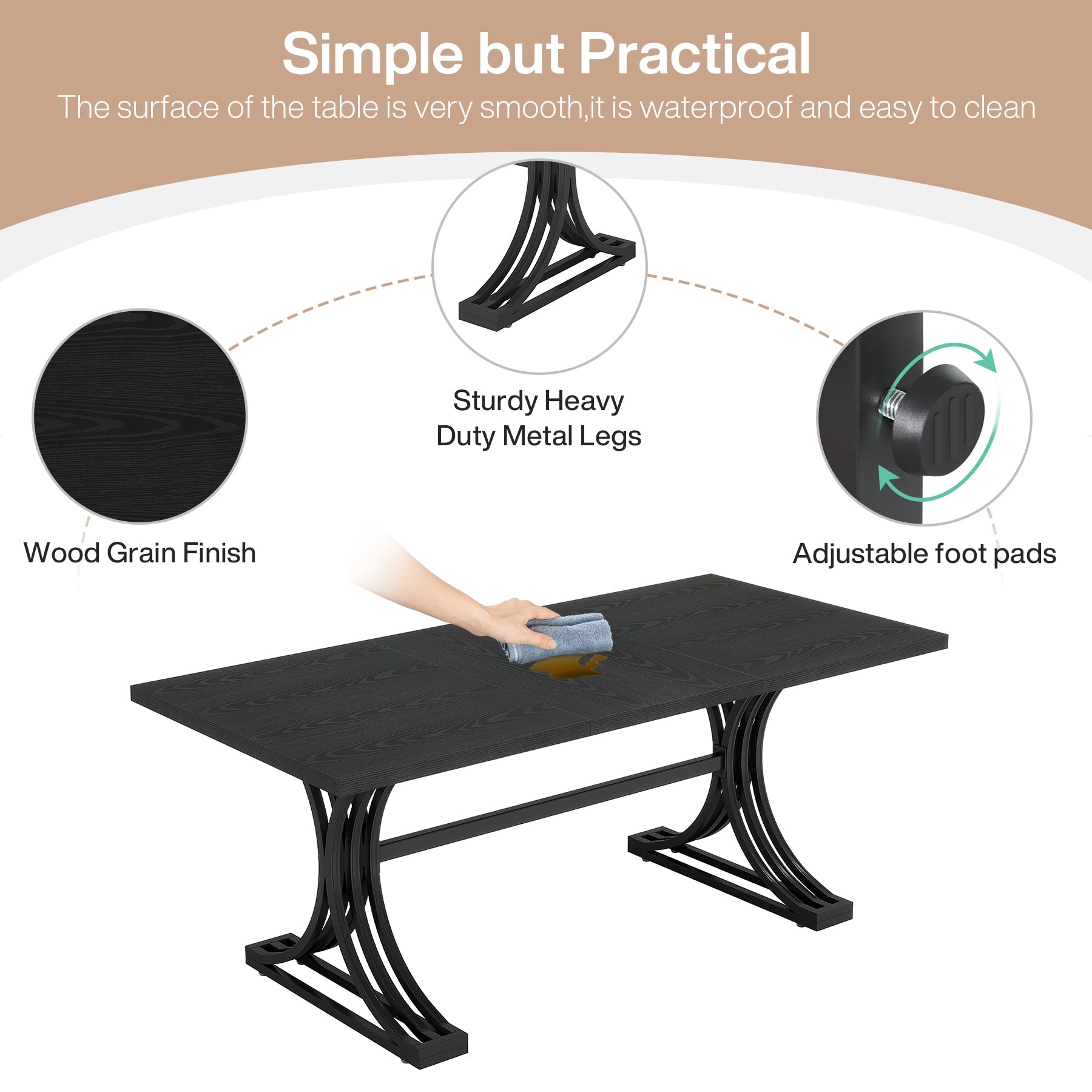 Tribesigns Table de salle à manger moderne de 160 cm avec plateau en marbre artificiel et pieds en métal
