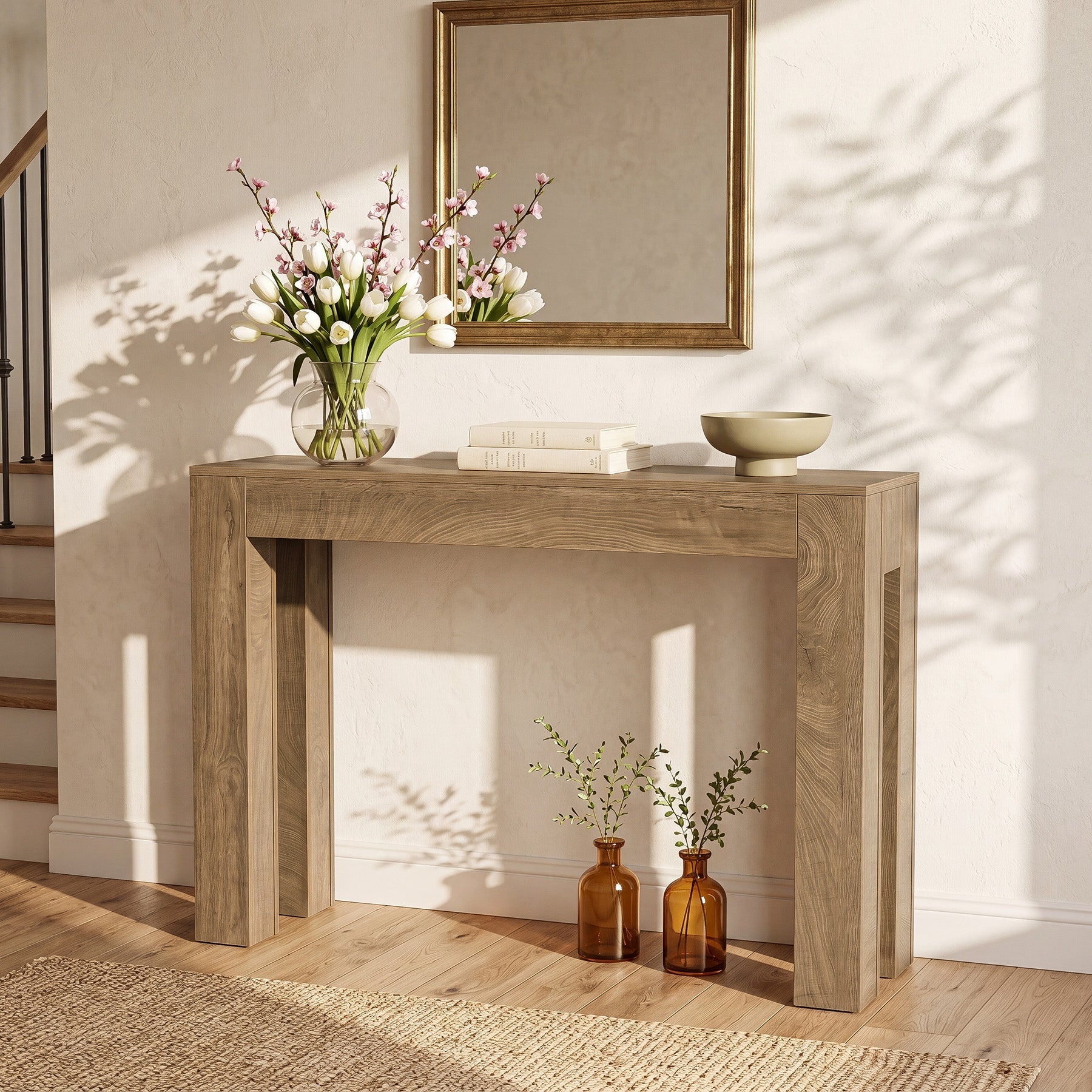 Tribesigns Console 105 cm style campagne, Table d'entrée étroite en bois pour canapé