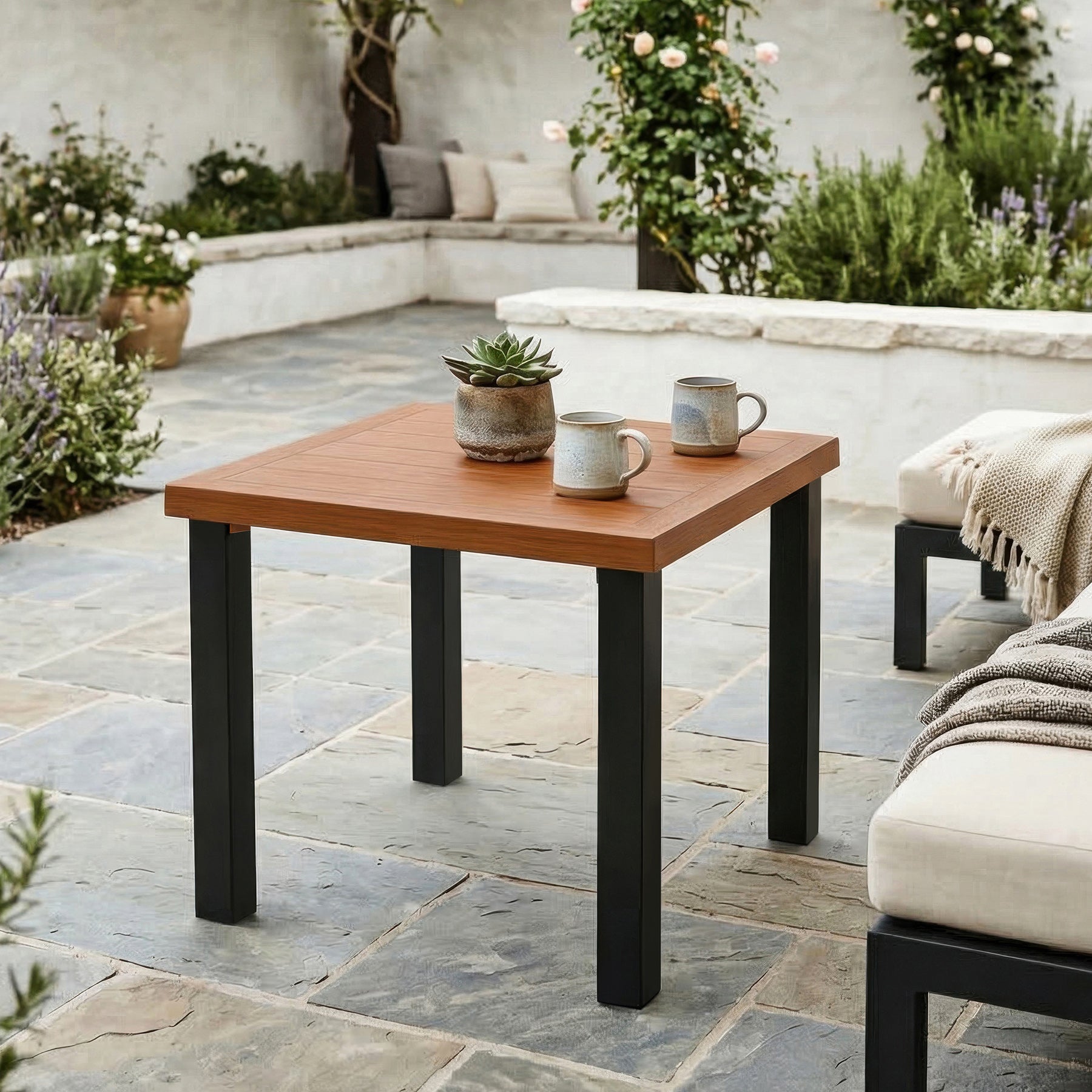 Tribesigns Table d'appoint d'extérieur résistante aux intempéries, Table de balcon aspect bois