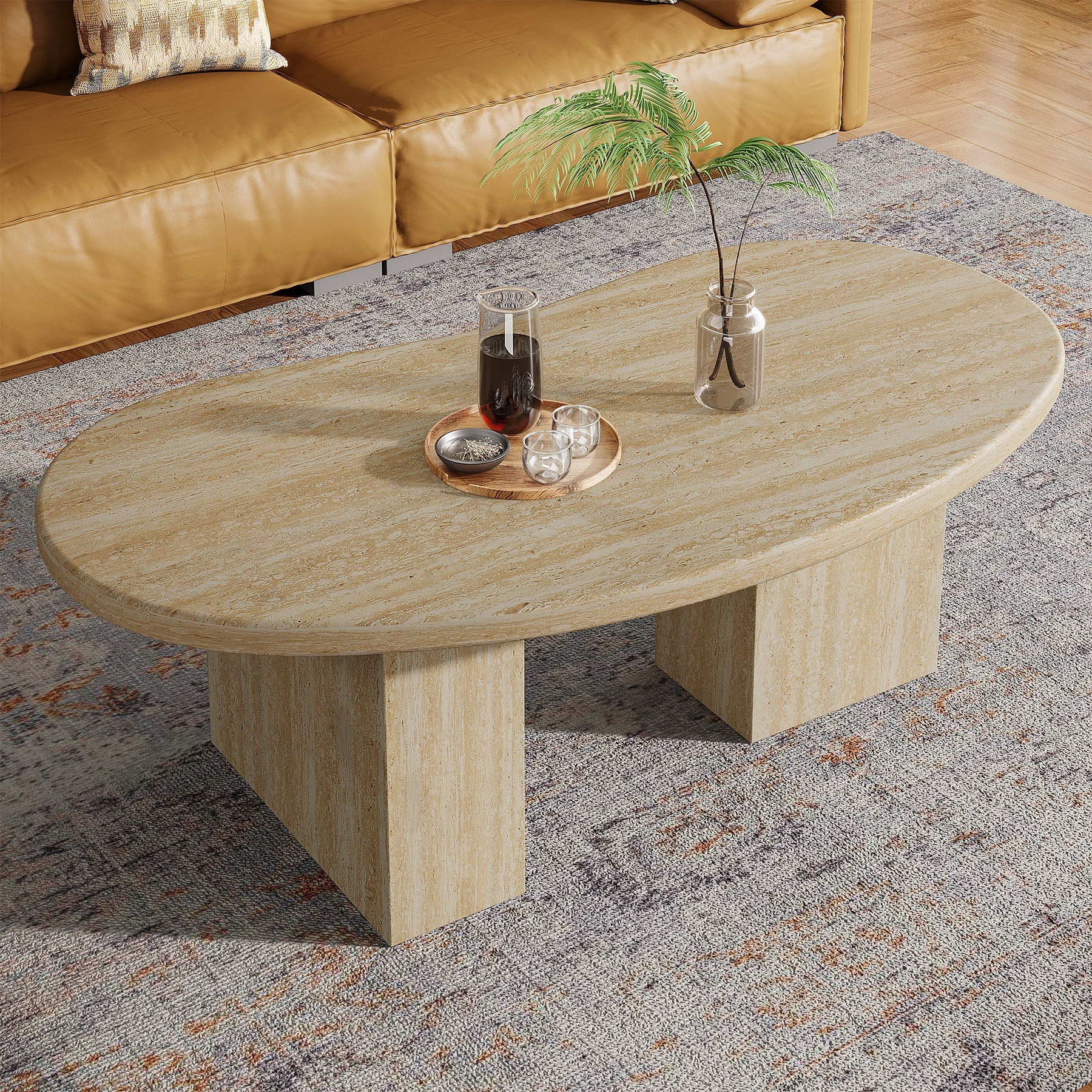 Tribesigns Table basse 115 cm, Table de cocktail ovale avec piédestal asymétrique