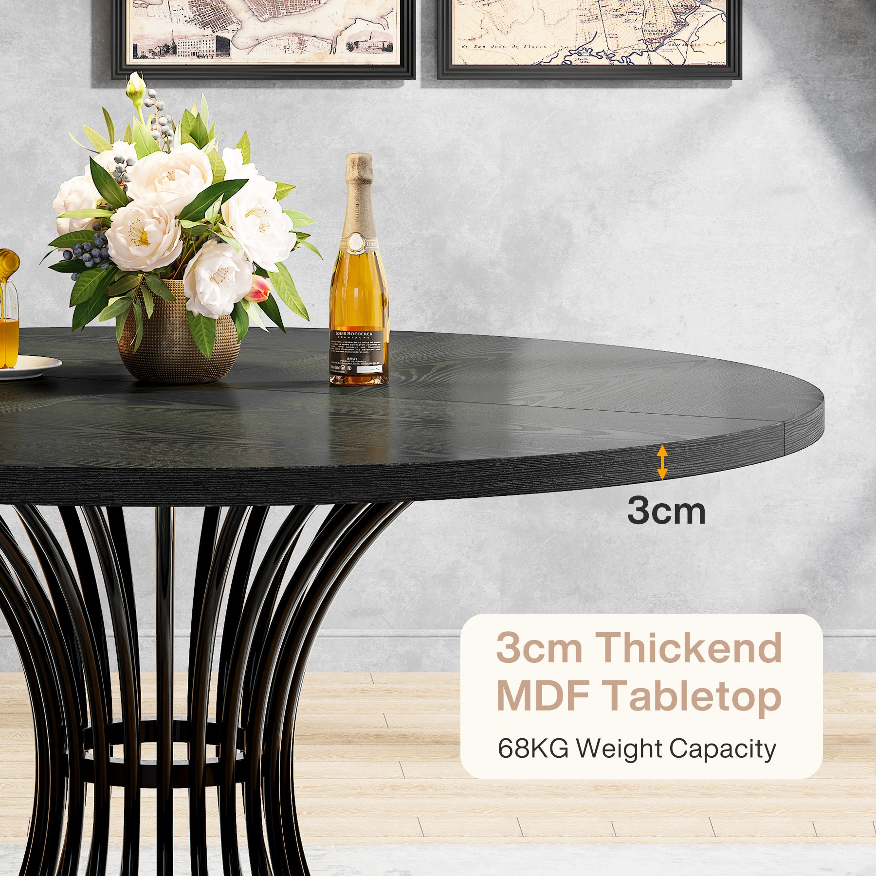 Tribesigns Table de salle à manger ronde pour 4 à 6 personnes, Table de cuisine ronde avec pied en métal pour cuisine