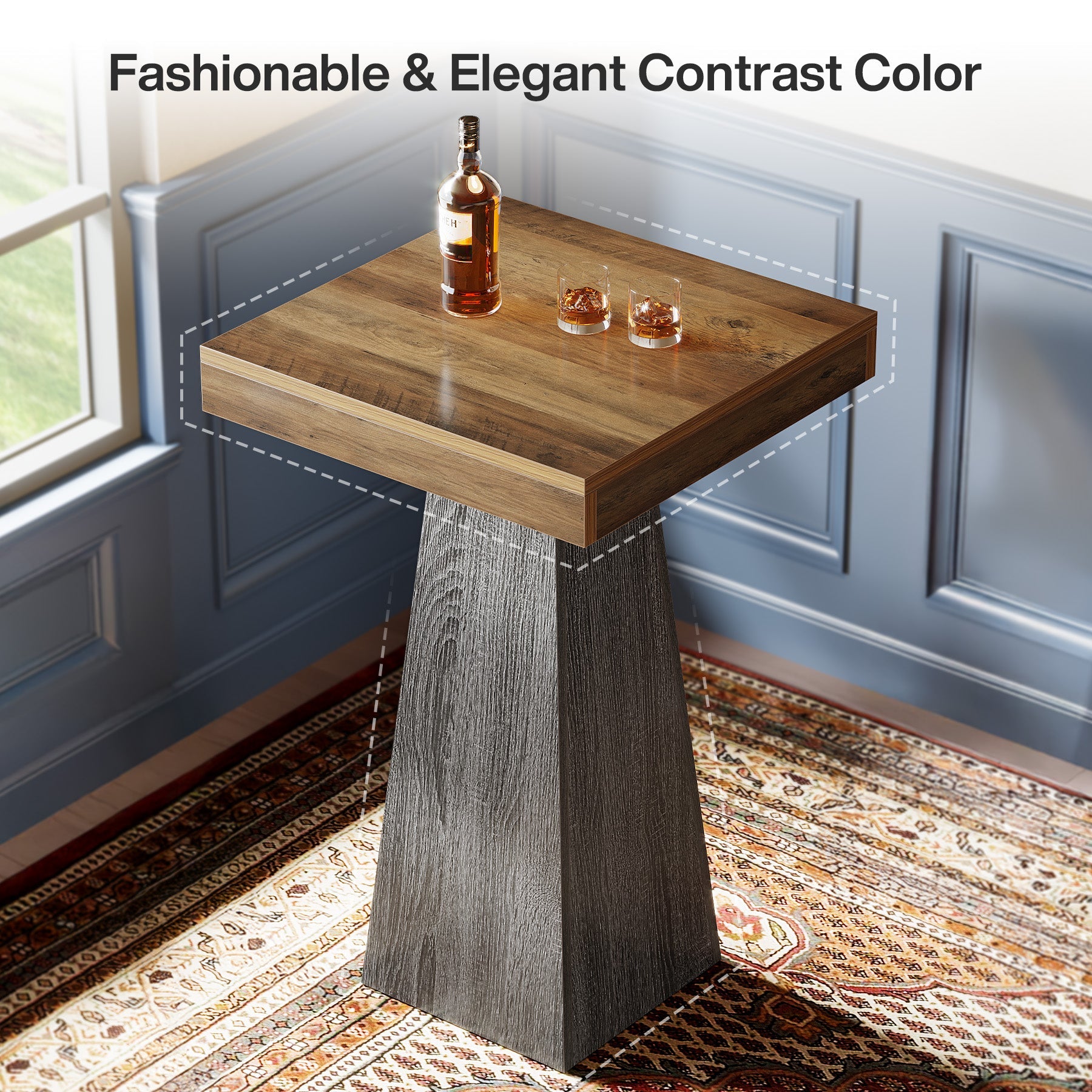 Tribesigns Table de bar de 102 cm de haut, Table carrée sur pied pour petits espaces avec base stable