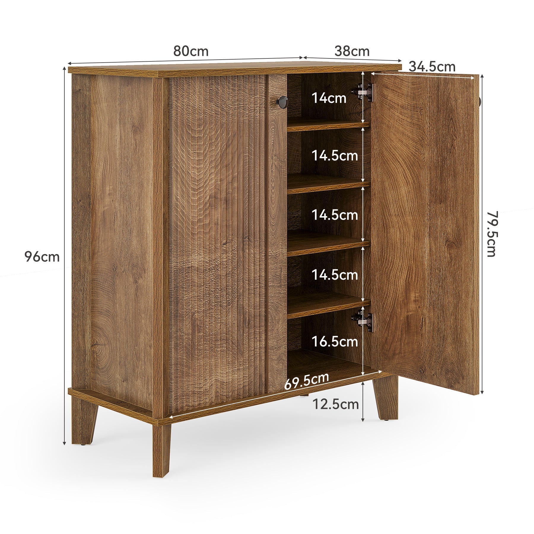 Tribesigns Meuble à chaussures 80 cm, Armoire à chaussures moderne à 5 niveaux avec portes et étagères réglables