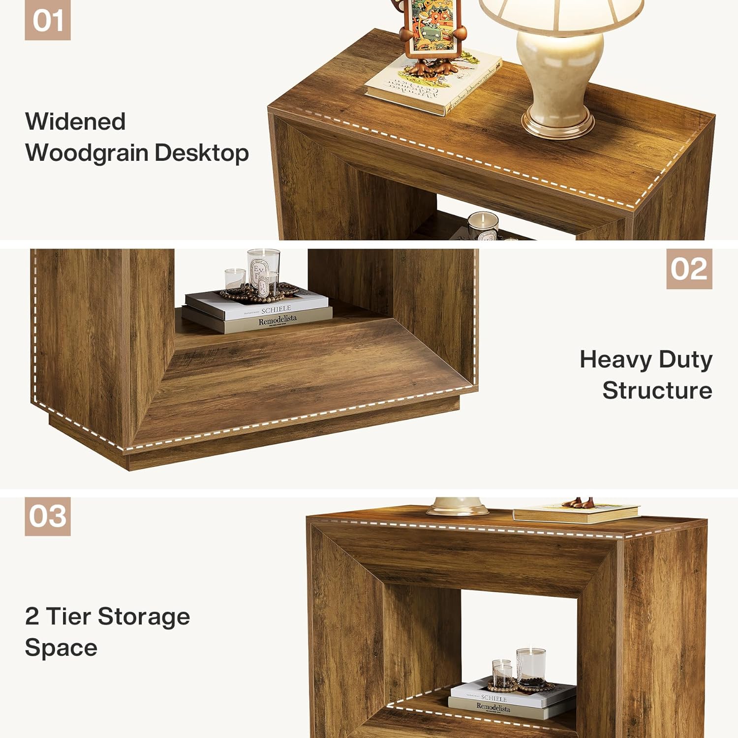 90 cm großer Side-Table im Vintage-Design fürs Schlafzimmer，Nachttisch mit Unterschrank