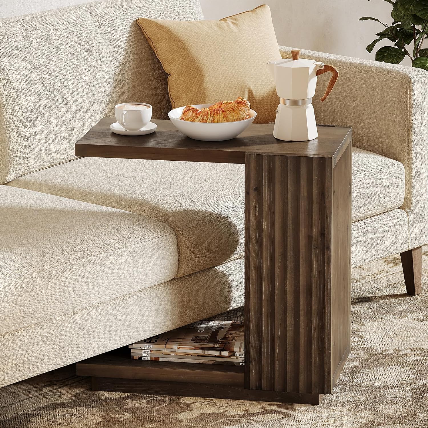 Tribesigns Table d'appoint en forme de C de 60 cm, Table étroite en bois pour canapé