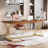 Tribesigns Bureau de travail, Table d'ordinateur moderne avec cadre métal doré 3