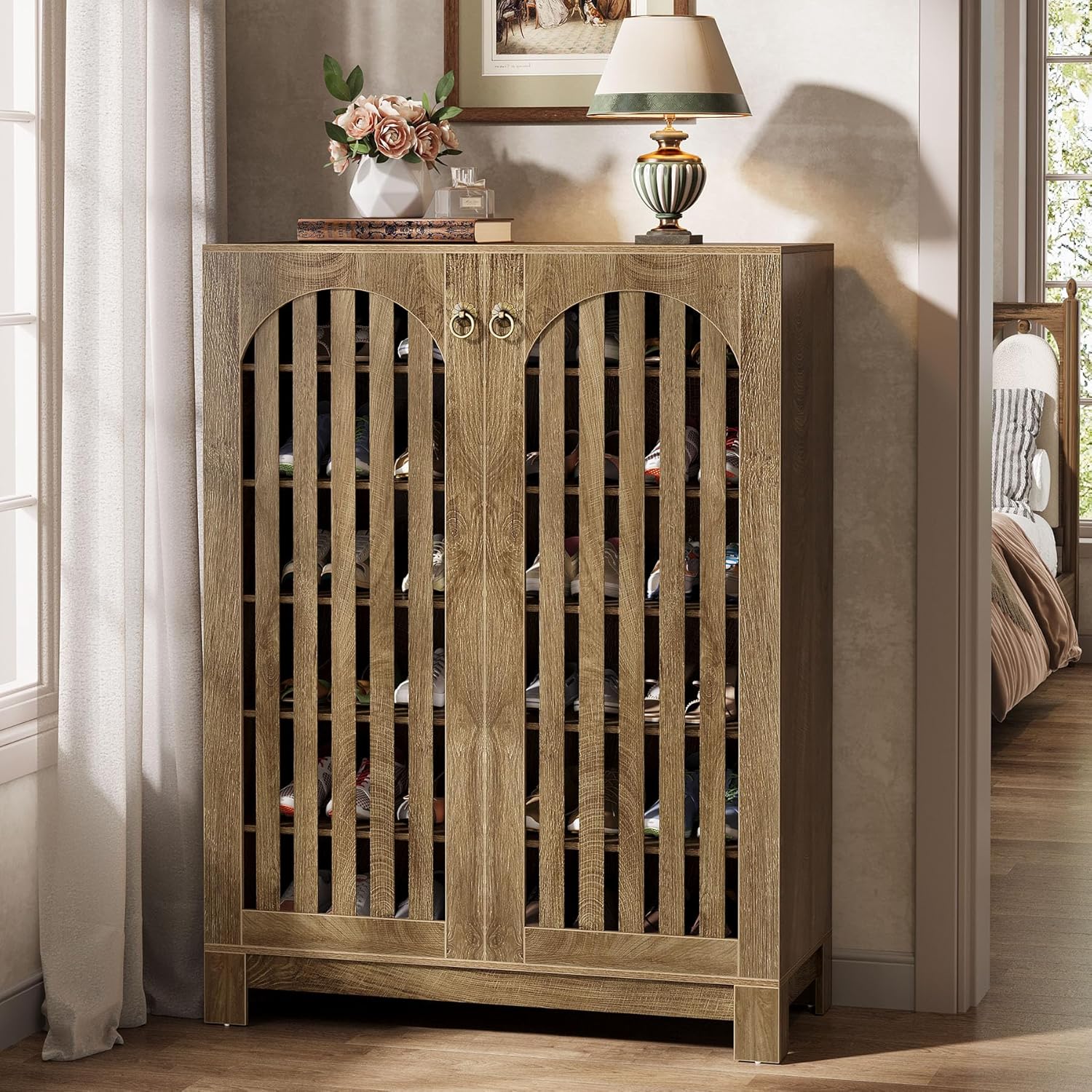 Tribesigns Grand meuble à chaussures à façade ajourée 6 niveaux avec étagères modulables