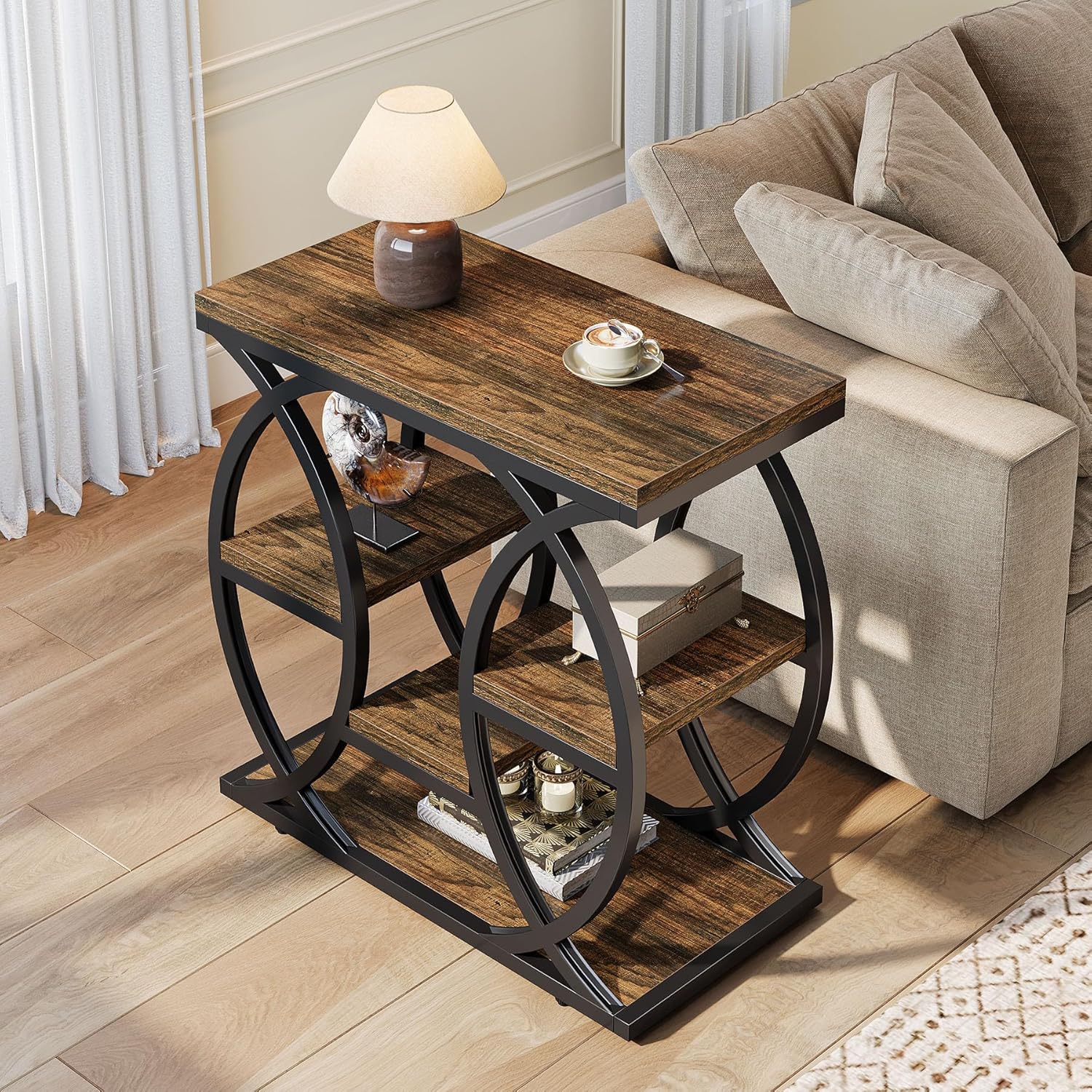 Tribesigns Table d'appoint avec 4 étagères, Table de chevet étroite avec espace de rangement