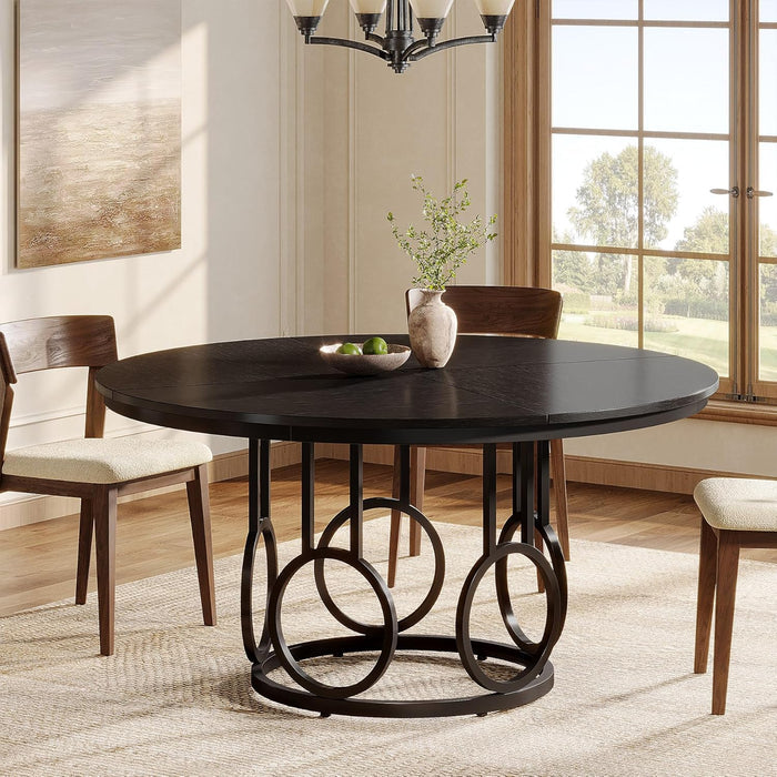 Tribesigns Table à manger rustique avec pieds en métal et table de cuisine ronde